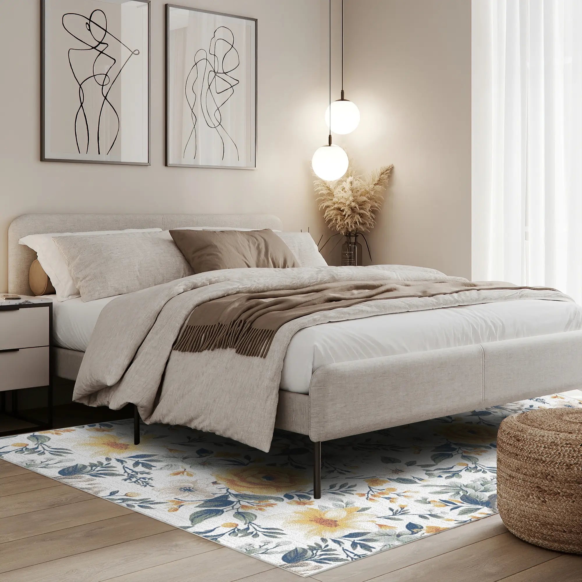 Distressed Pastel Garden White Rug