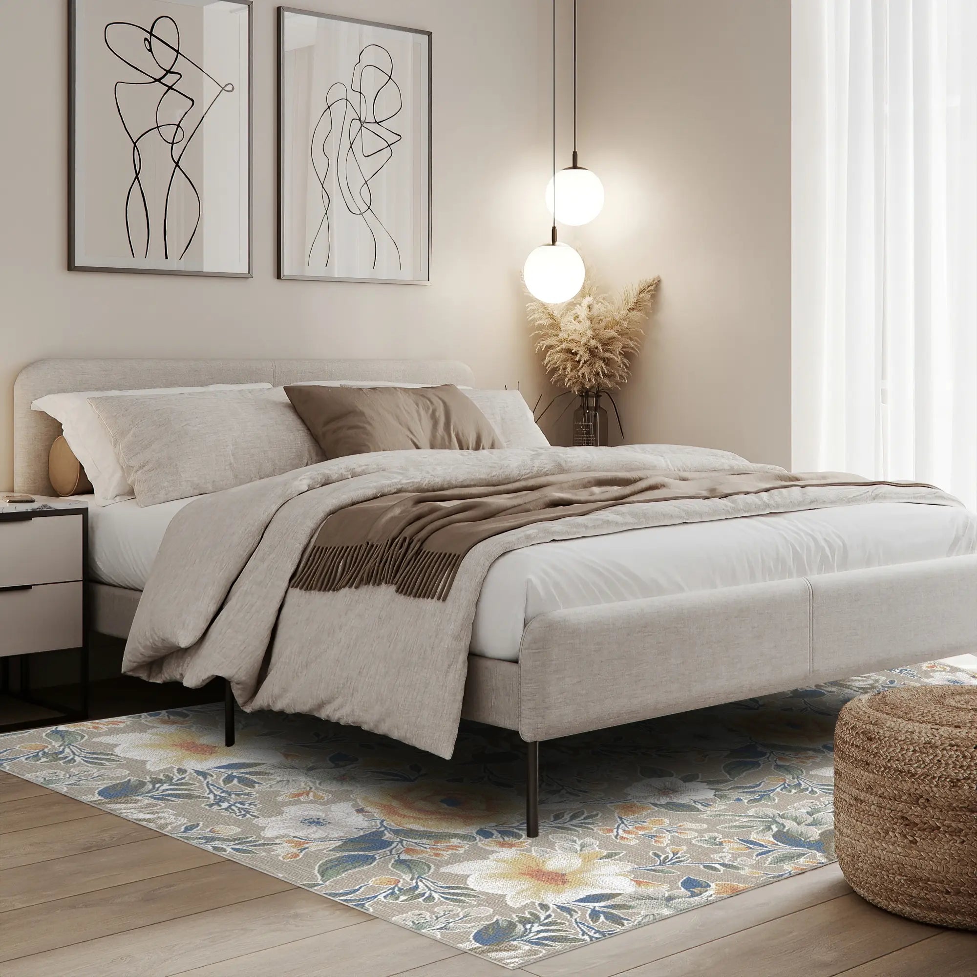 Beige Elegant Yellow Rose Rug