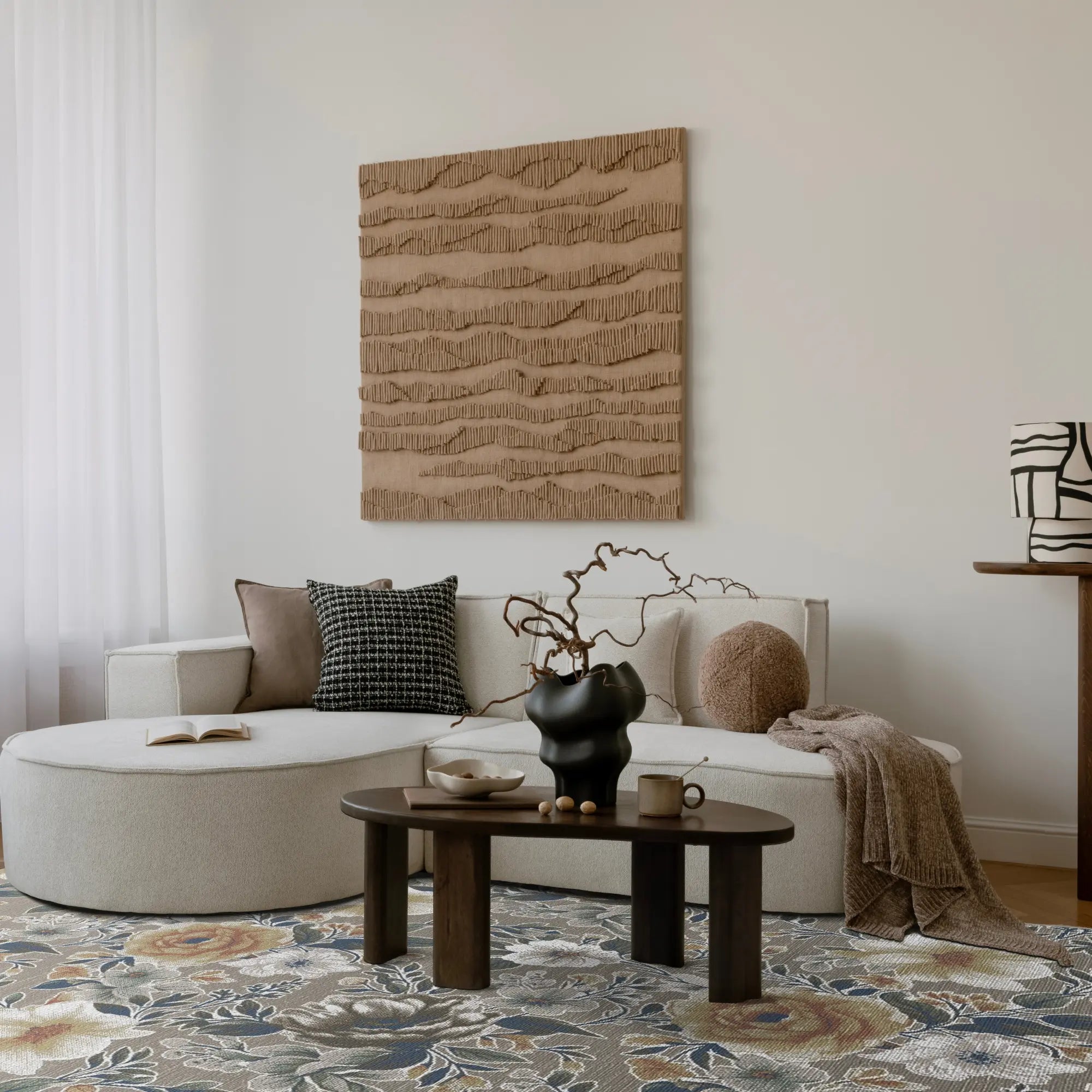 Beige Elegant Yellow Rose Rug