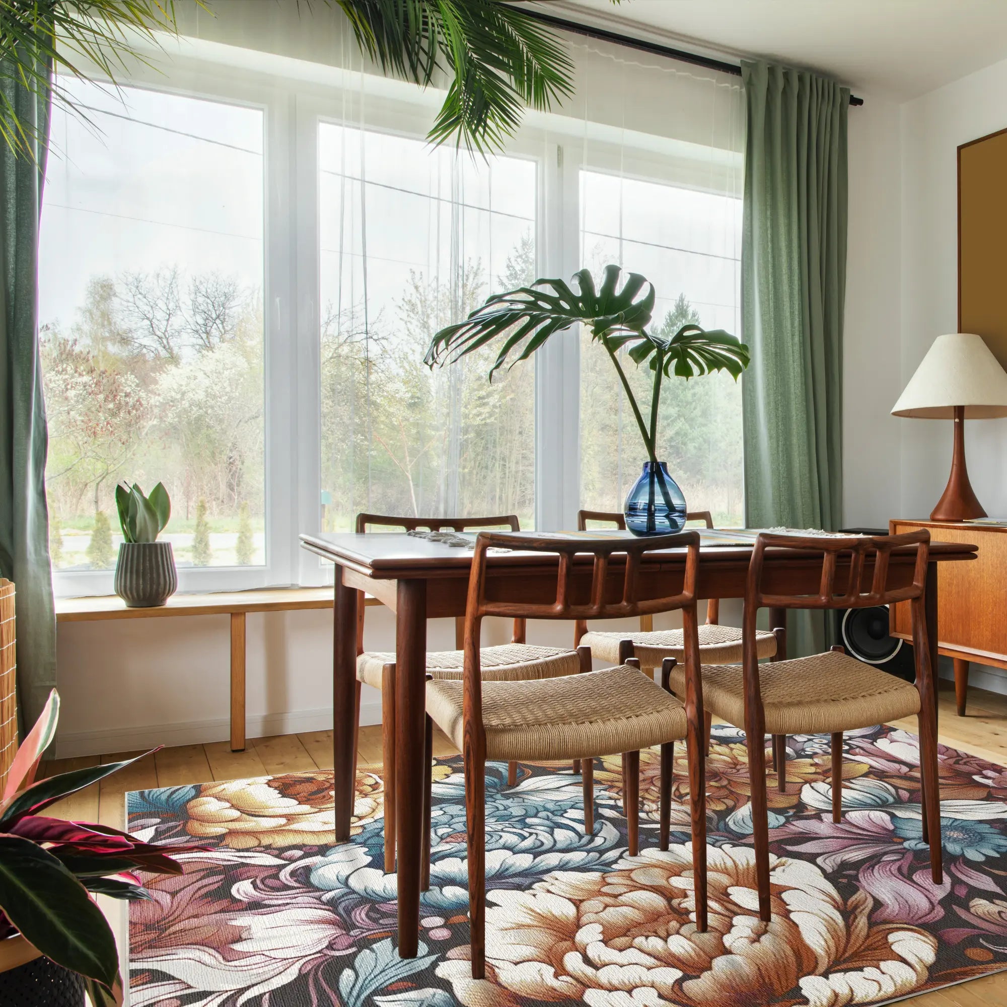 Midnight Bloom Botanical Rug