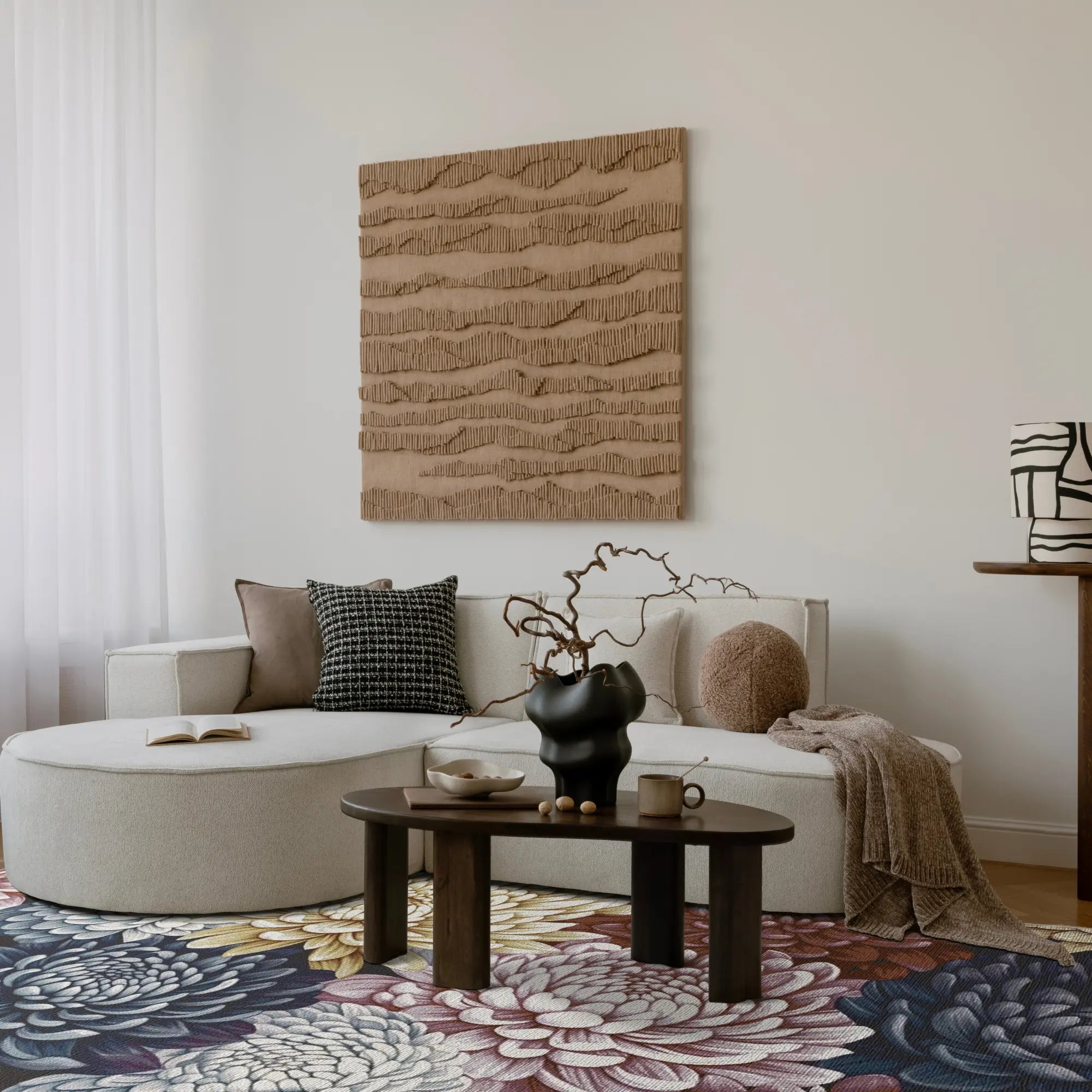 Obsidian Bloom Chrysanthemum Rug