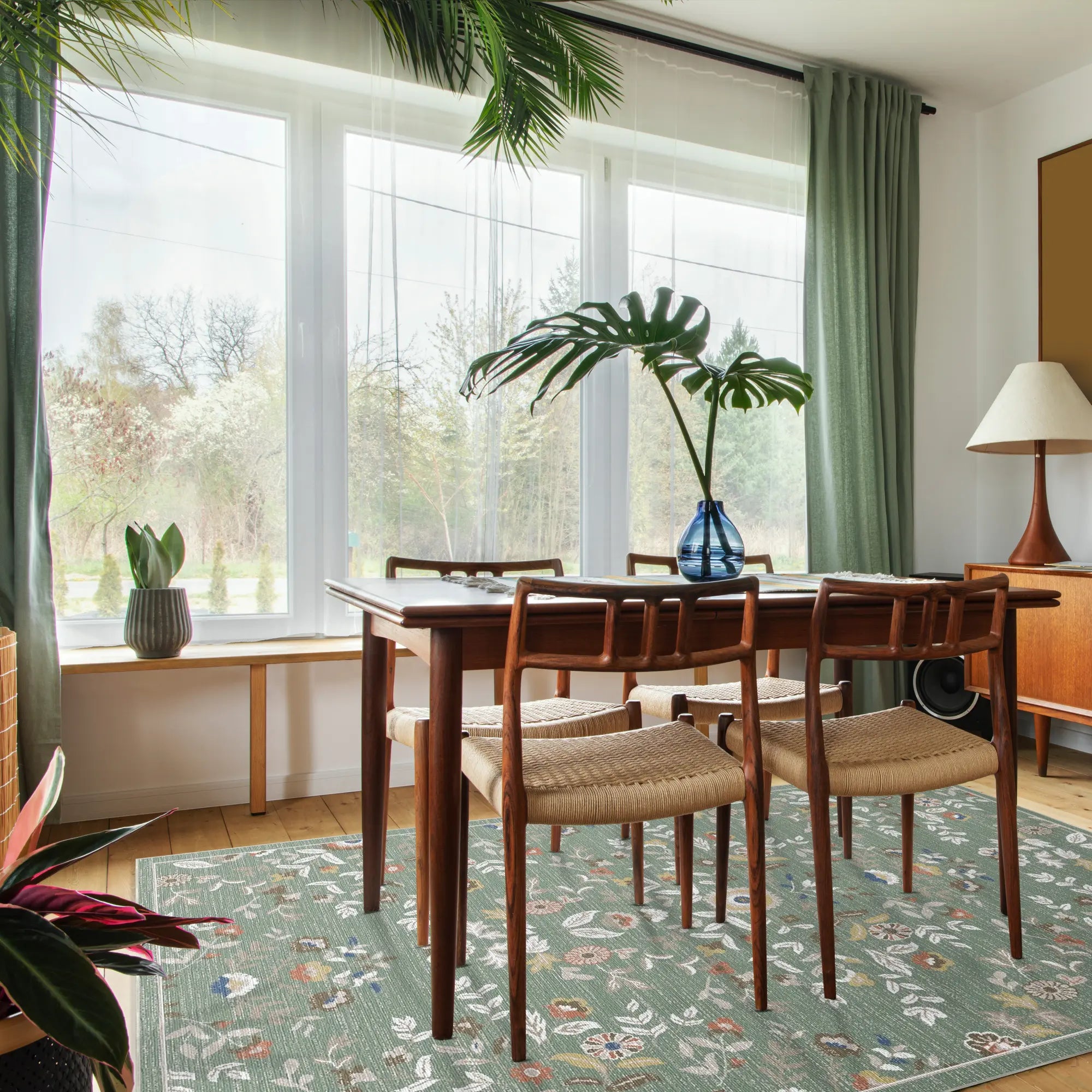 Sage Garden Floral Medallion Rug