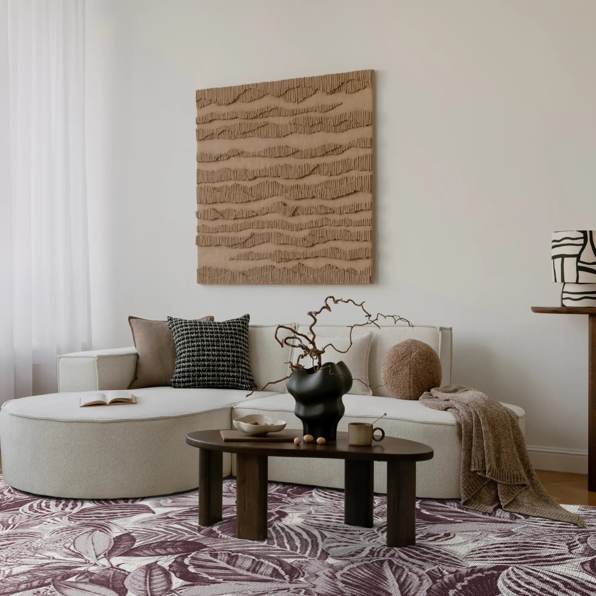 Mauve Tropical Leaf Botanical Rug