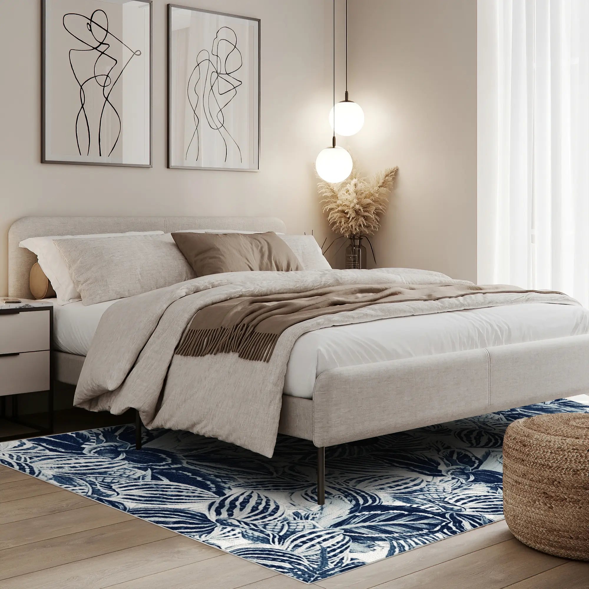 Indigo Tropical Leaf Botanical Rug