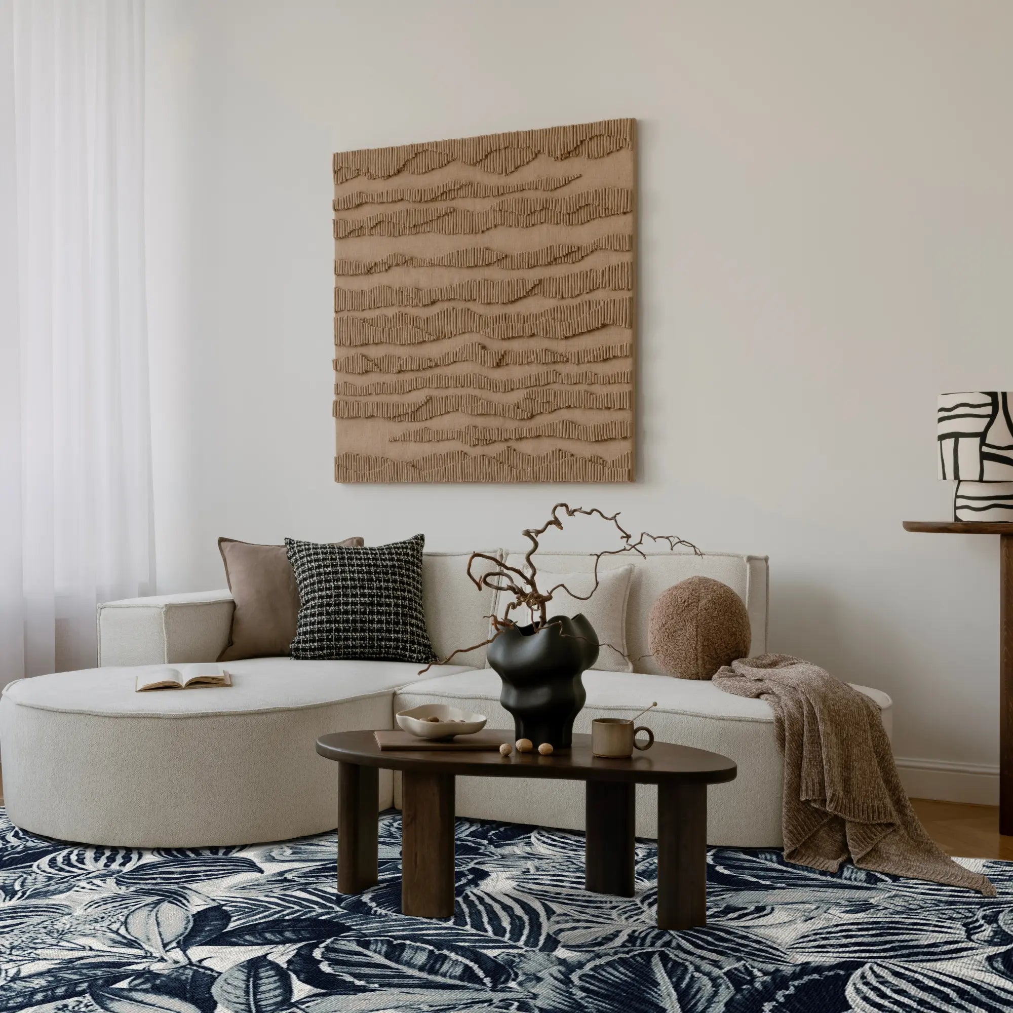 Indigo Tropical Leaf Botanical Rug