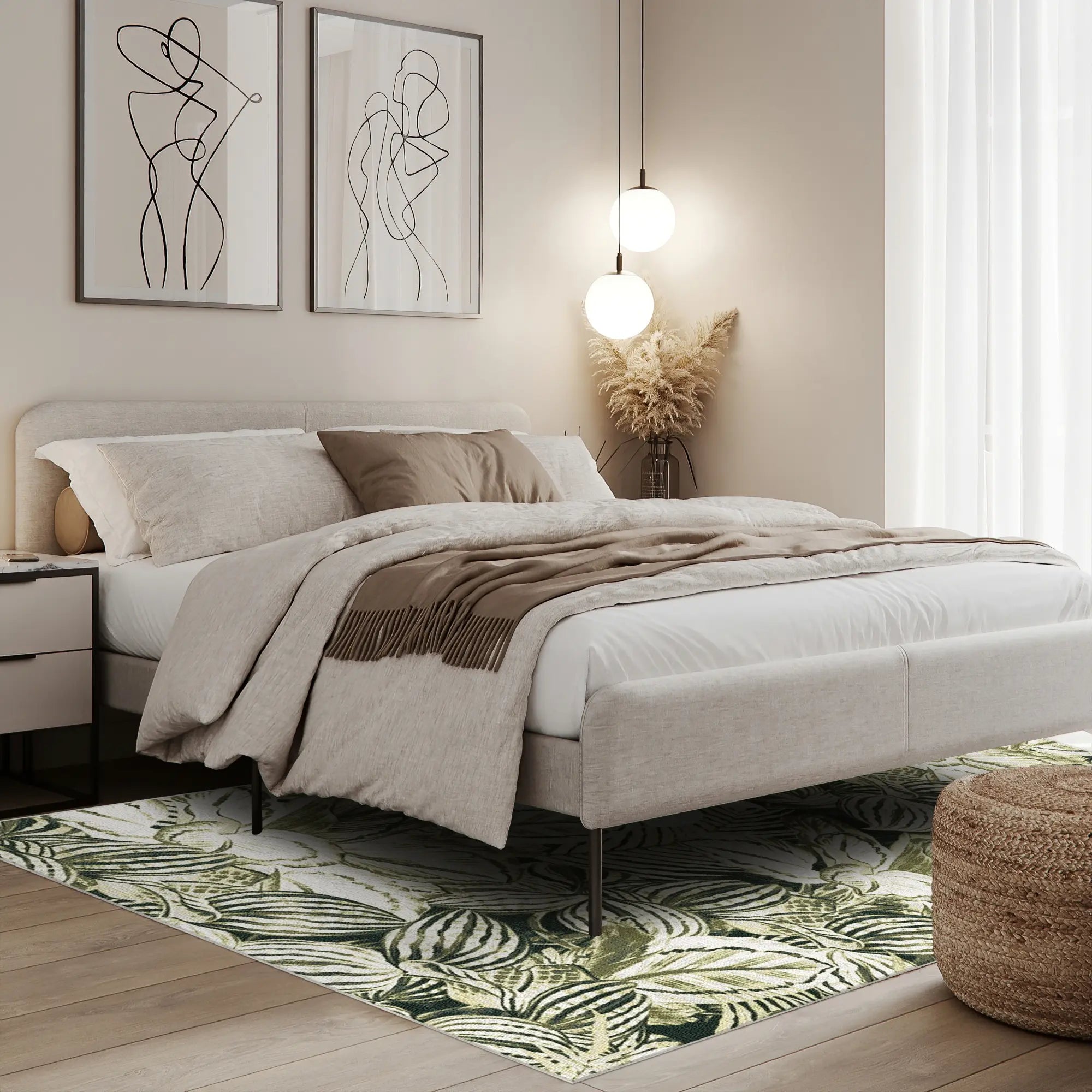 Sage Green Tropical Leaf Rug