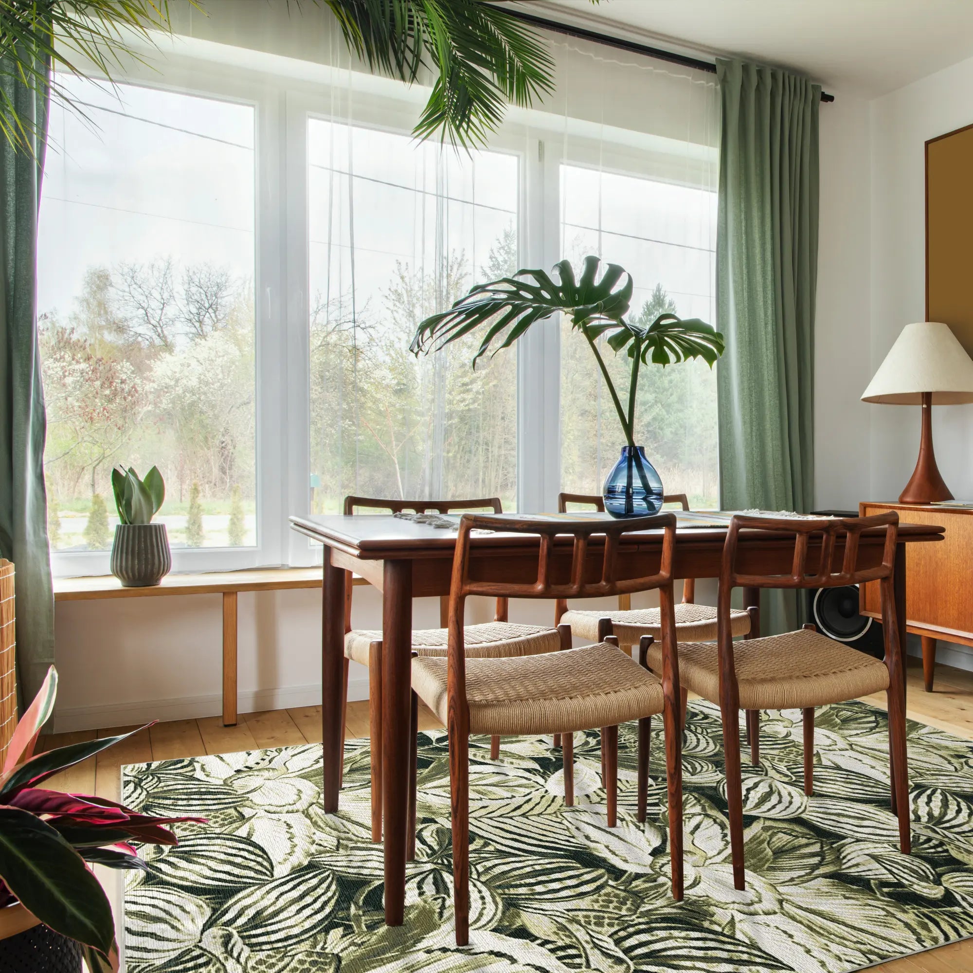 Sage Green Tropical Leaf Rug