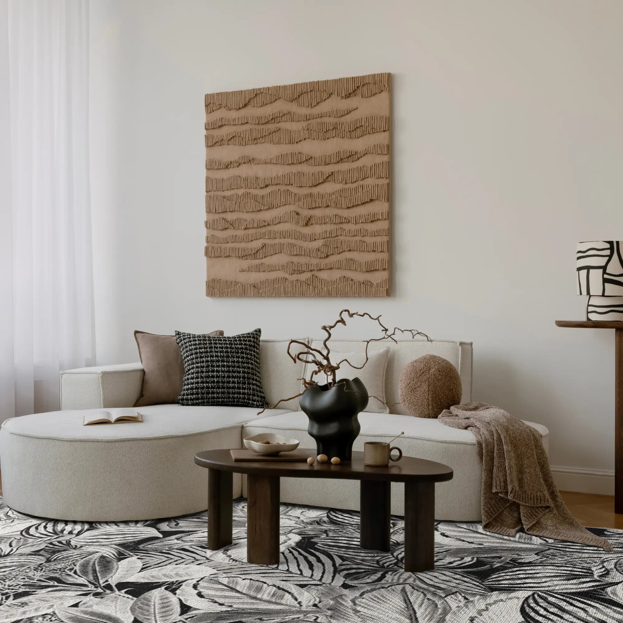 Black and White Tropical Leaf Rug