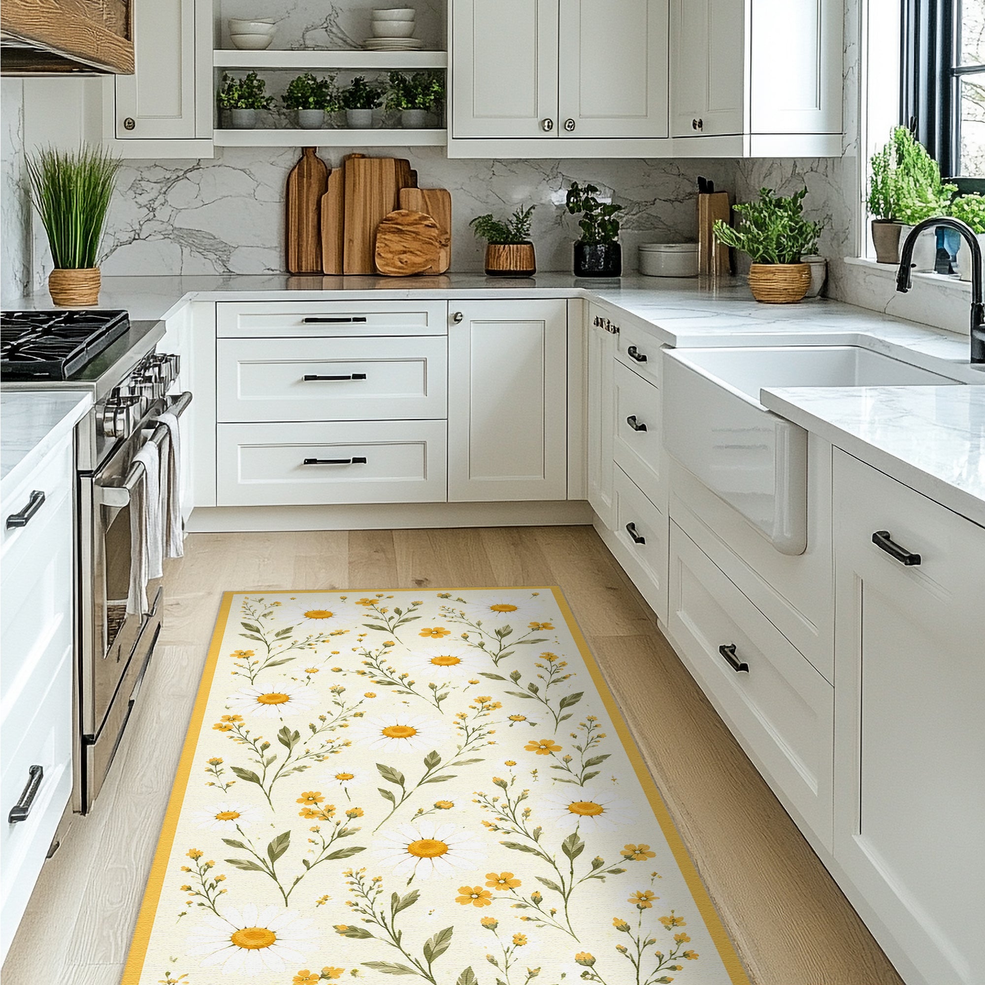 Bright Daisy Floral Meadow Rug