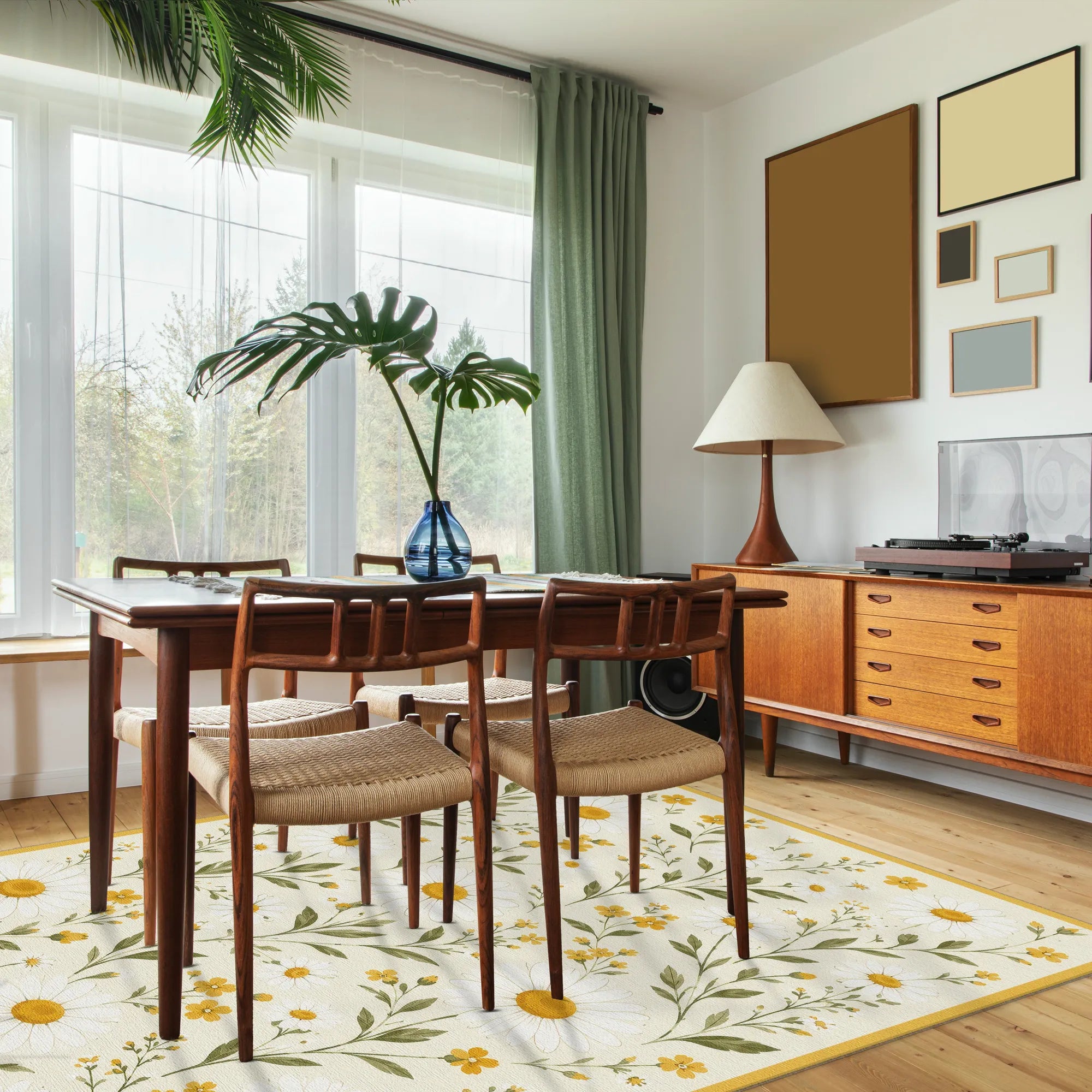 Bright Daisy Floral Meadow Rug