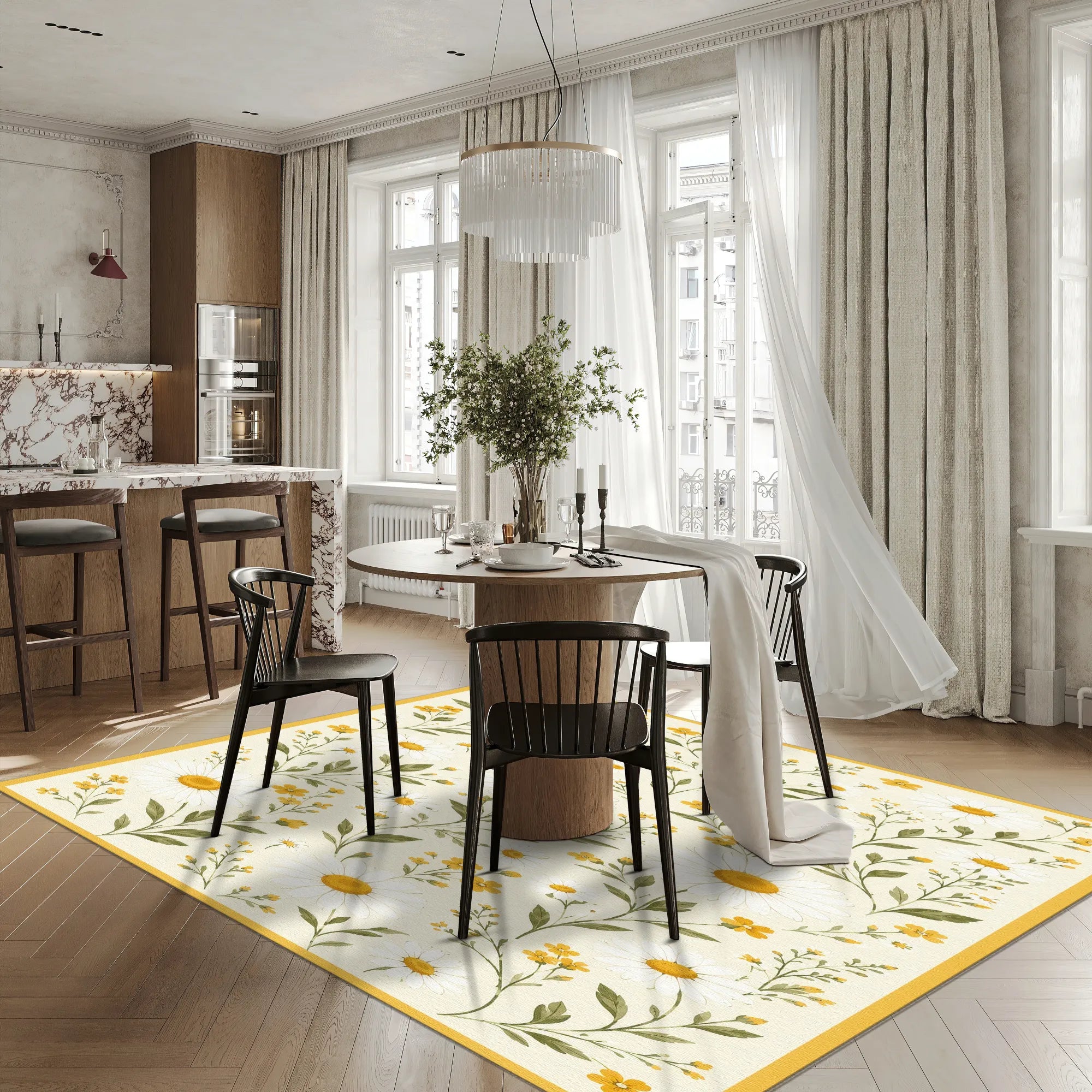 Bright Daisy Floral Meadow Rug