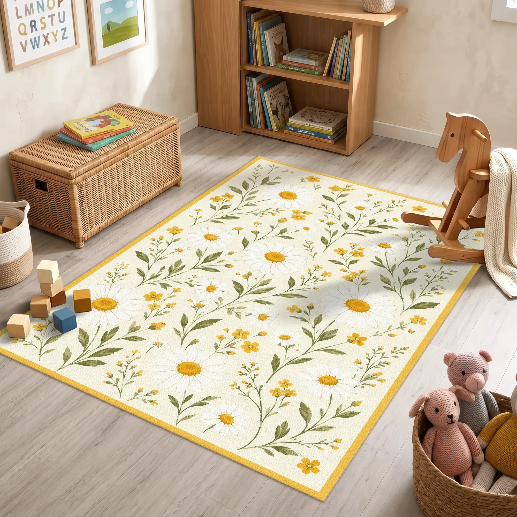 Bright Daisy Floral Meadow Rug