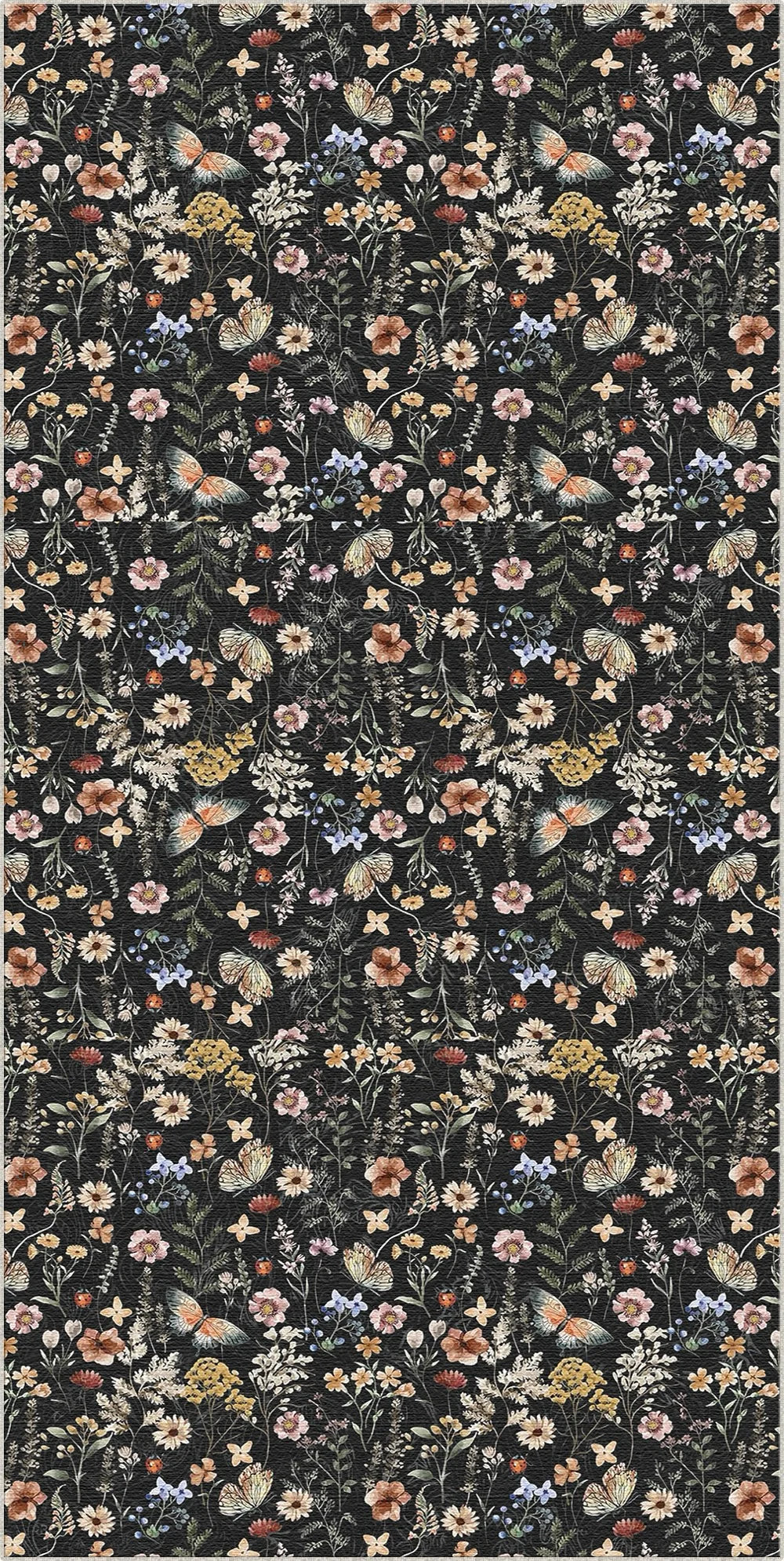 Dark Vintage Botanical Meadow Rug