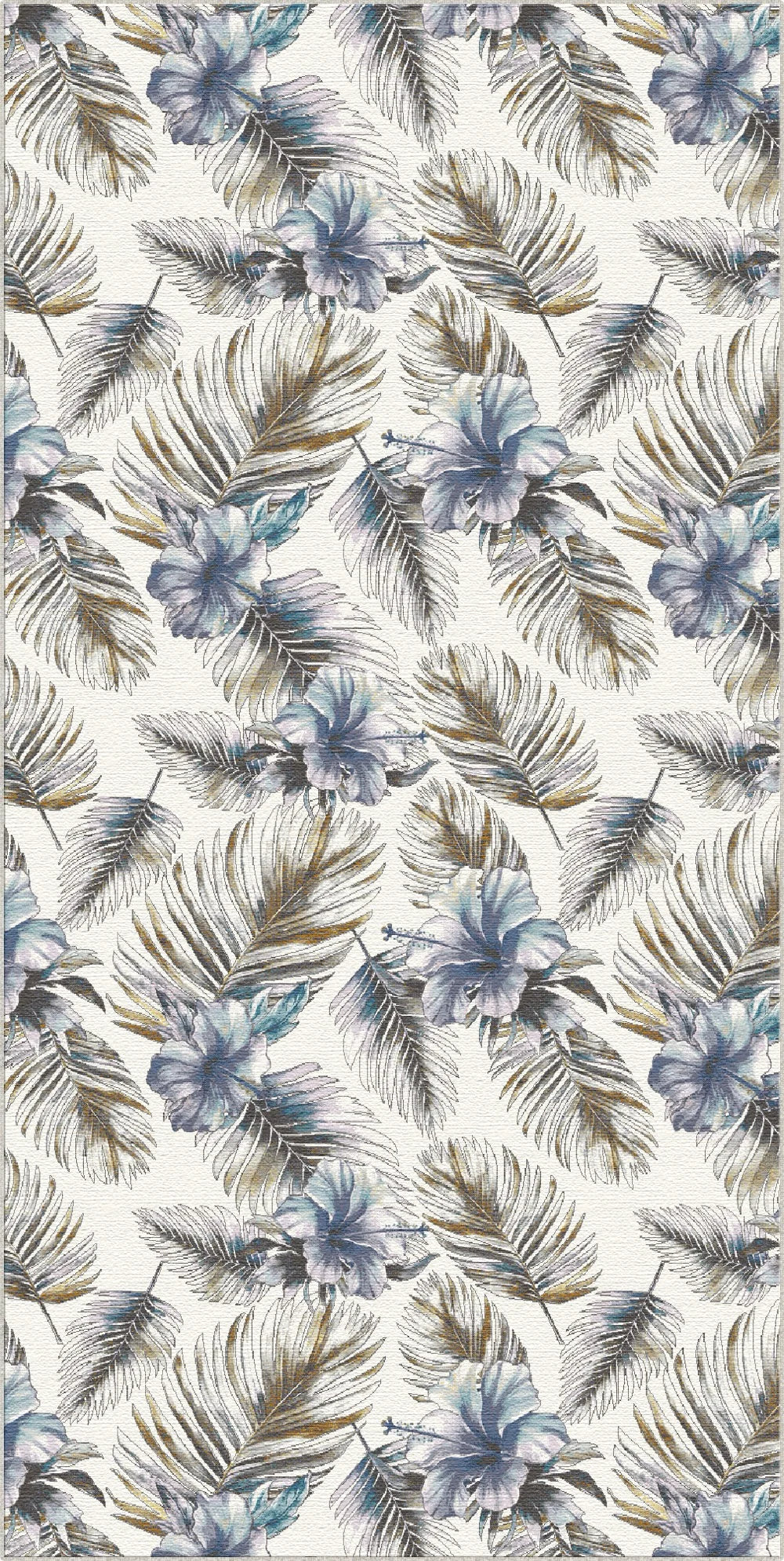 Blue Tropical Hibiscus and Golden Palm Rug