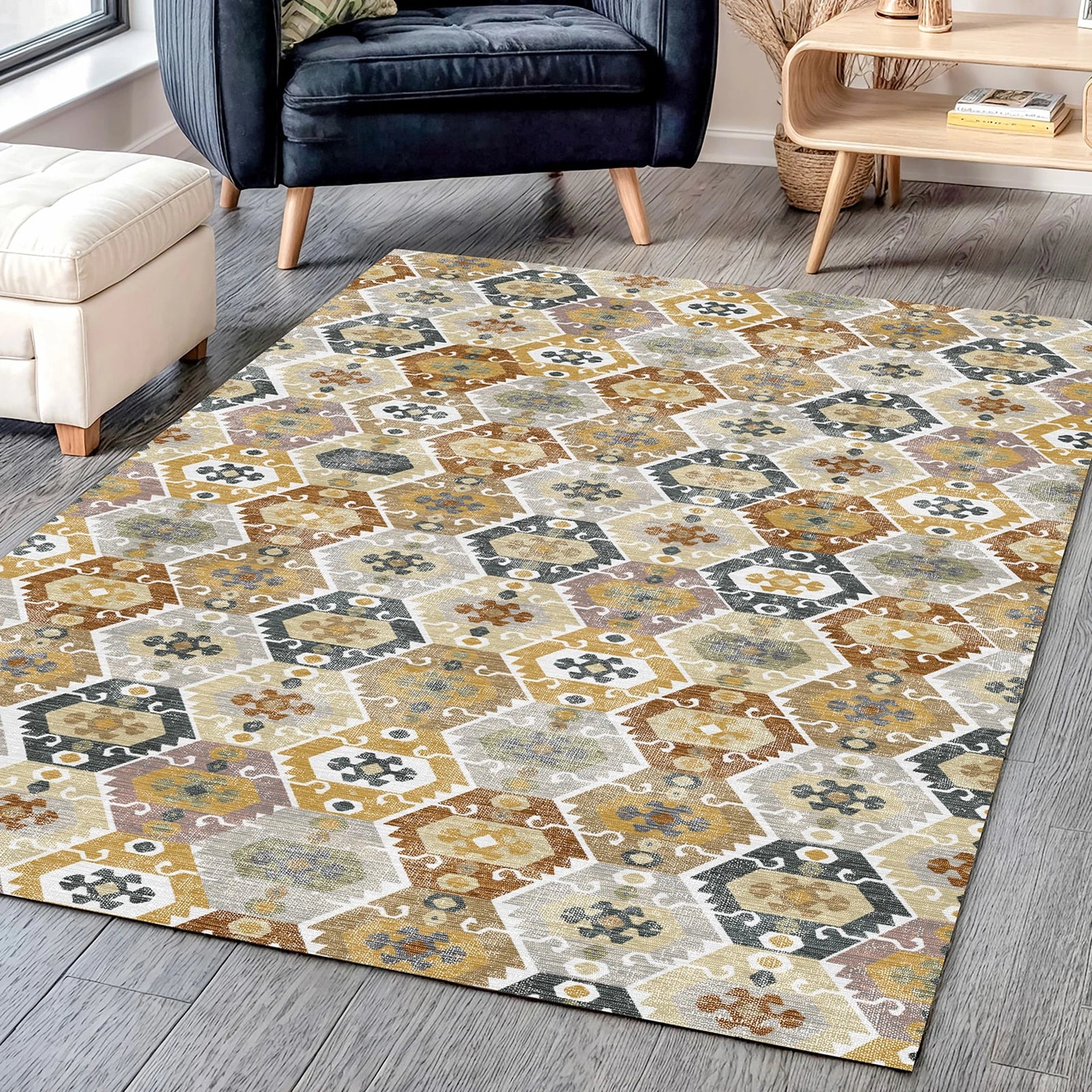 Boho Hex Tribal Washable Rug