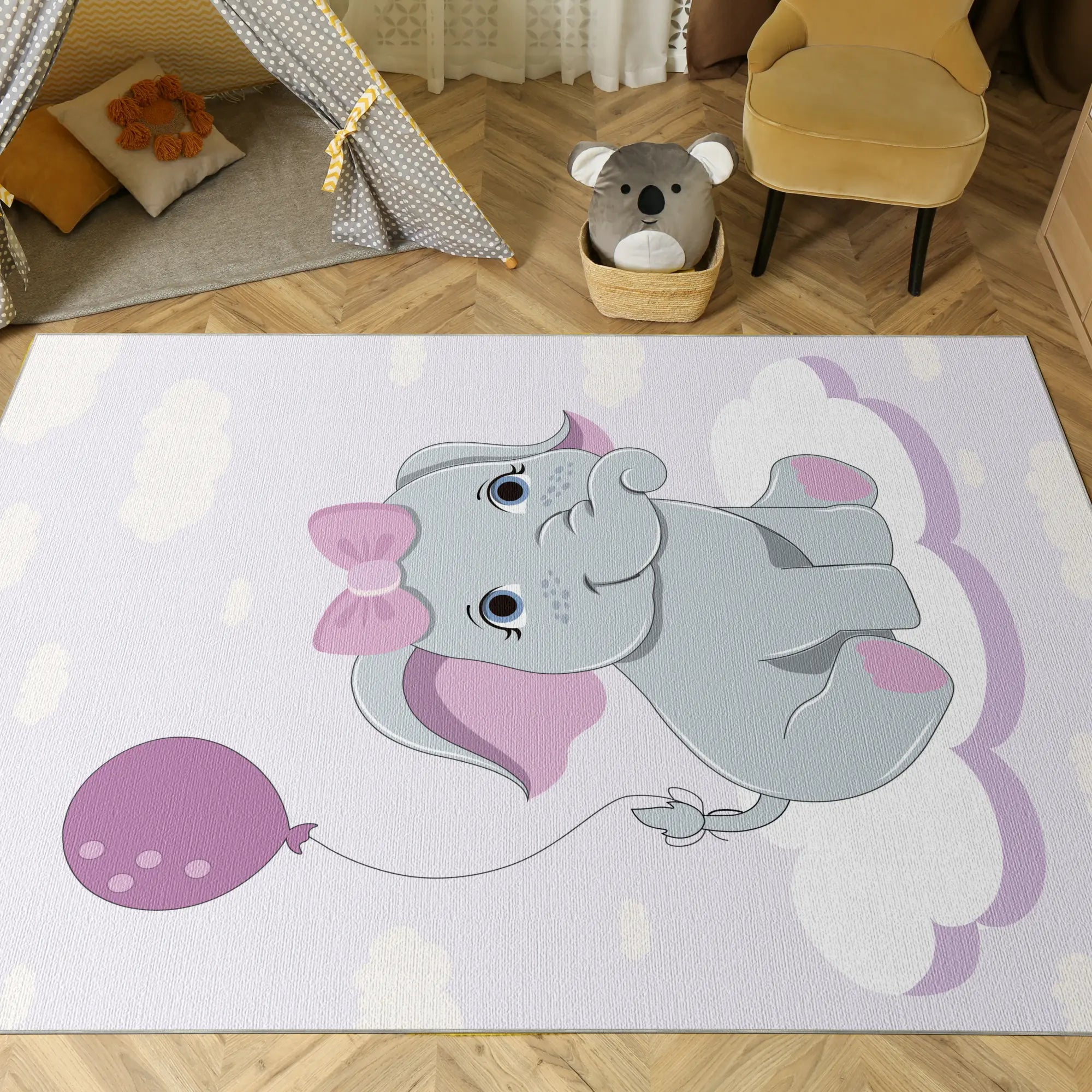 Adorable Pink Elephant Nursery Rug