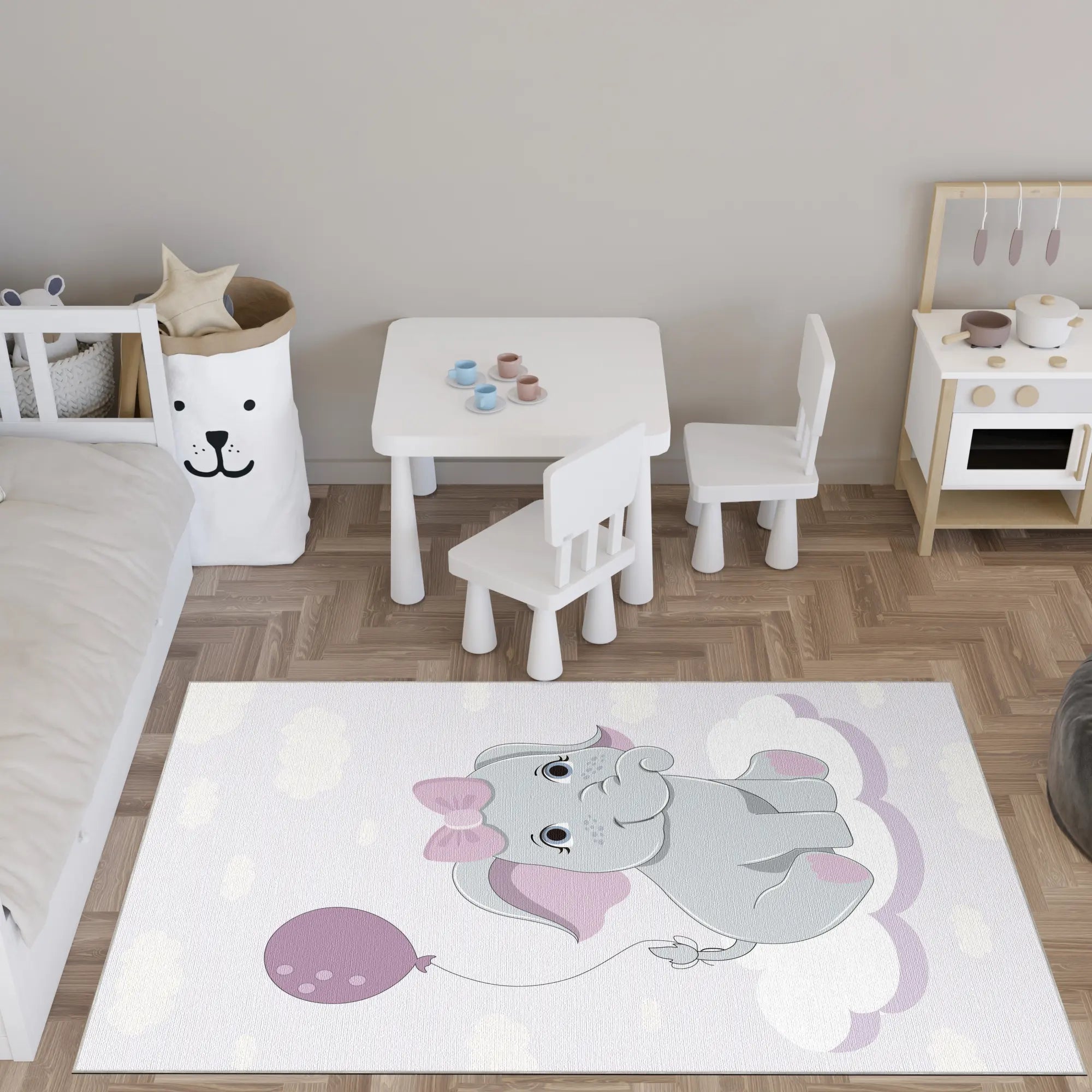 Adorable Pink Elephant Nursery Rug