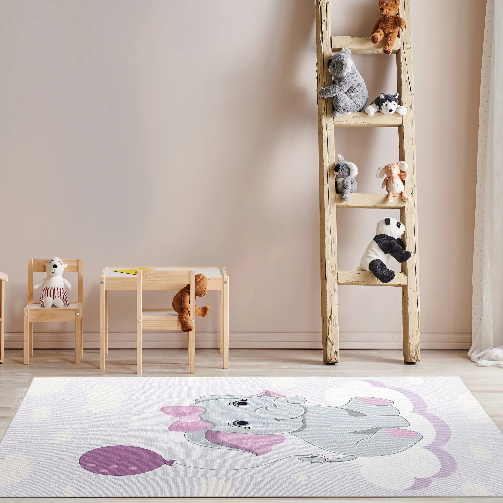 Adorable Pink Elephant Nursery Rug