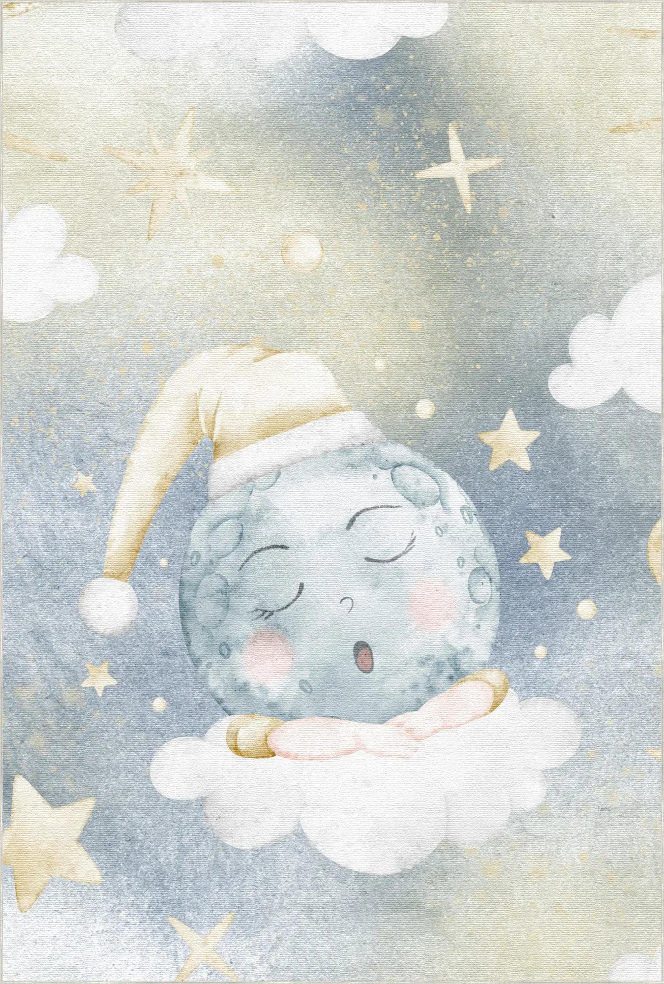 Watercolor Sleepy Moon Nursery Rug