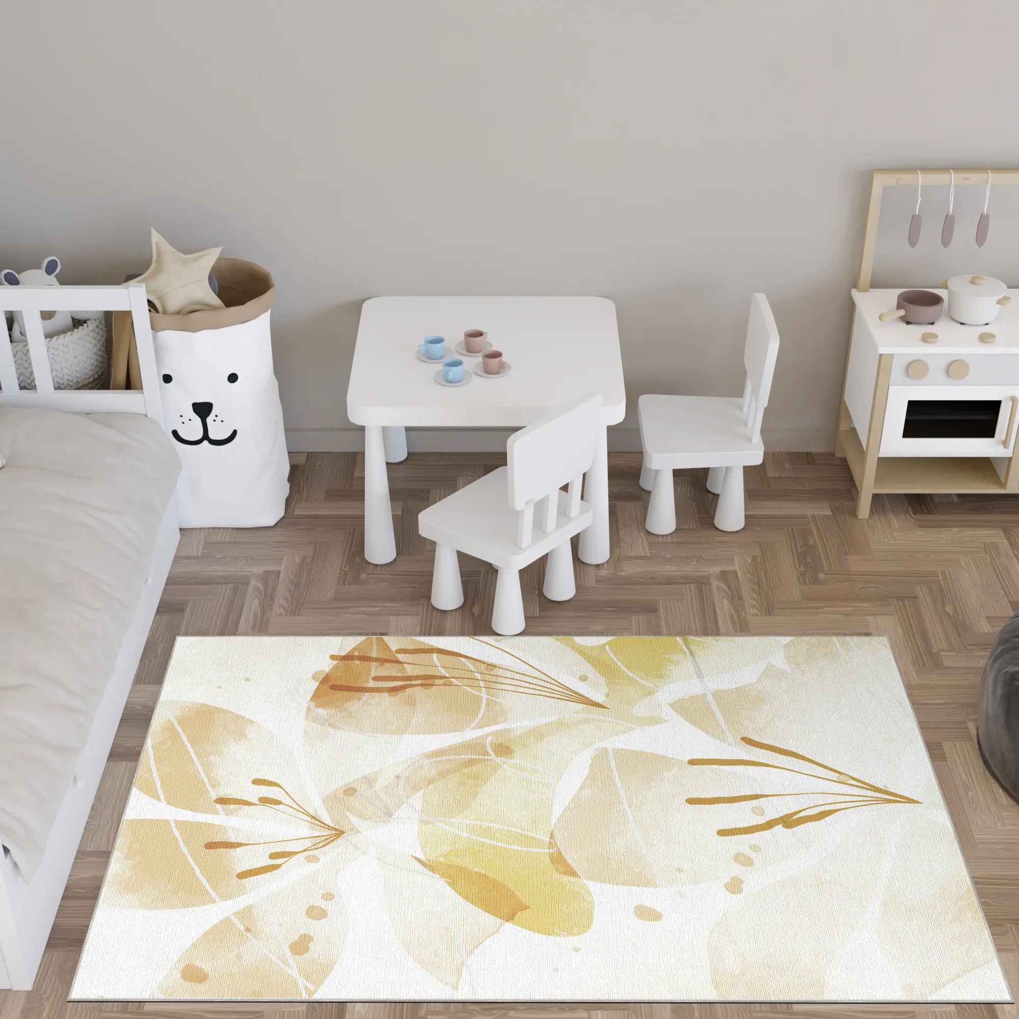 Golden Watercolor Floral Accent Rug