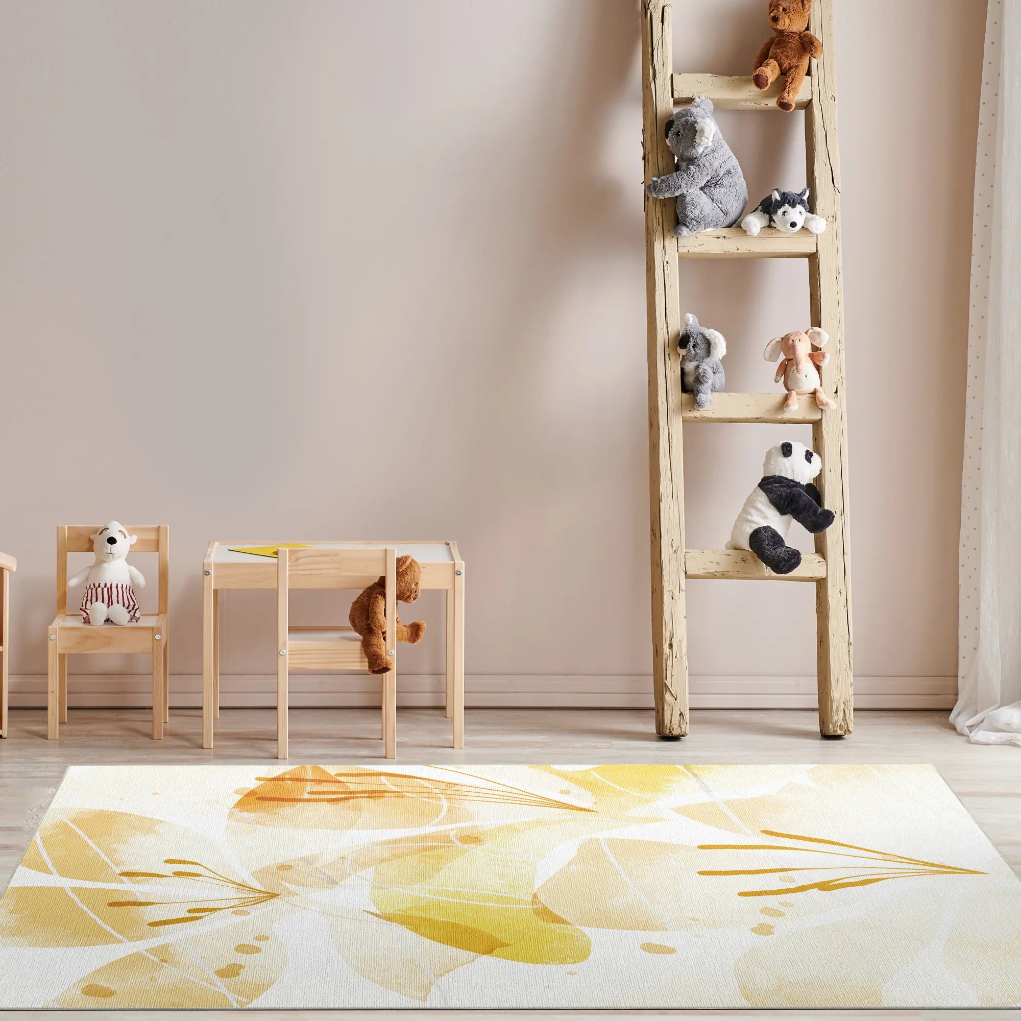 Golden Watercolor Floral Accent Rug