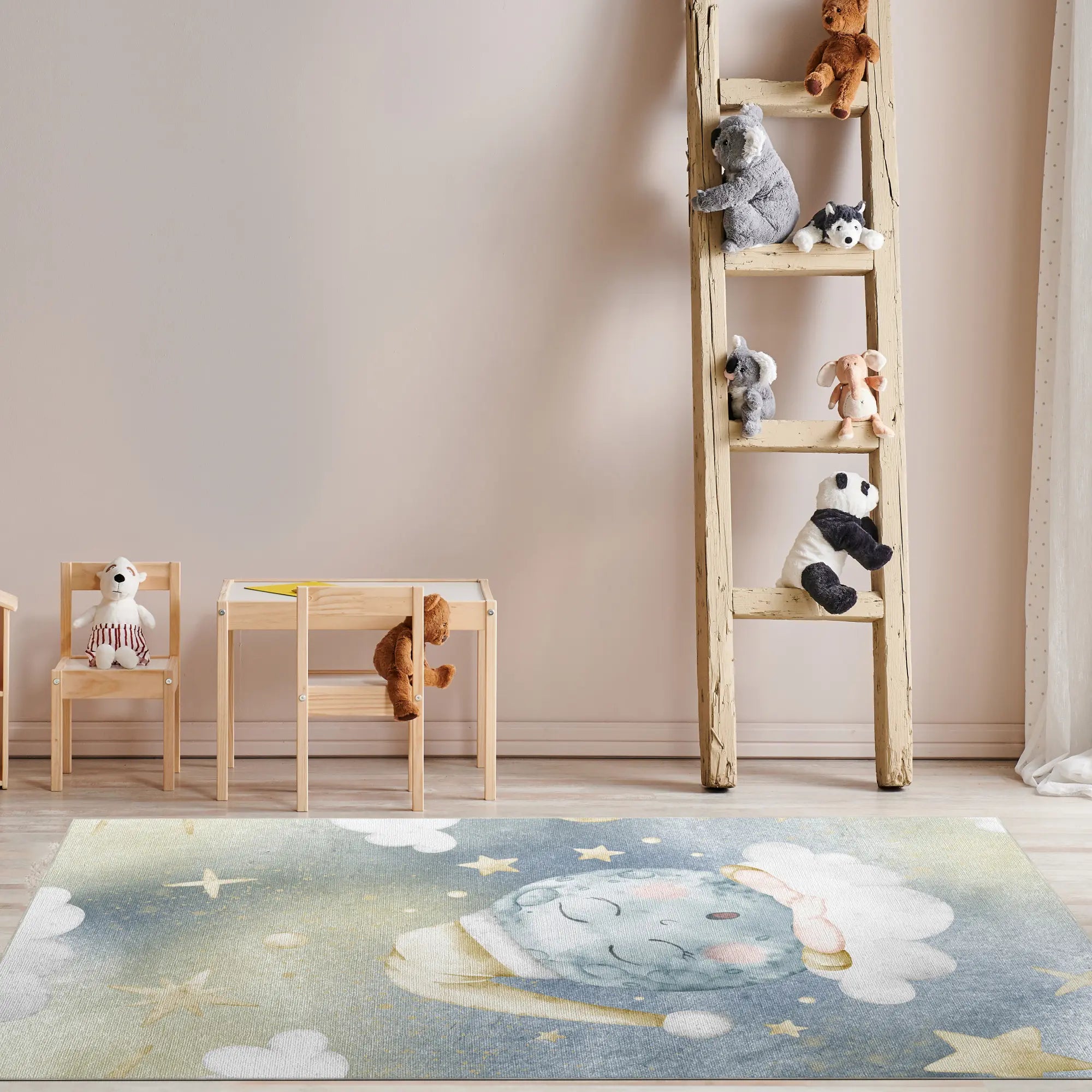 Watercolor Sleepy Moon Nursery Rug