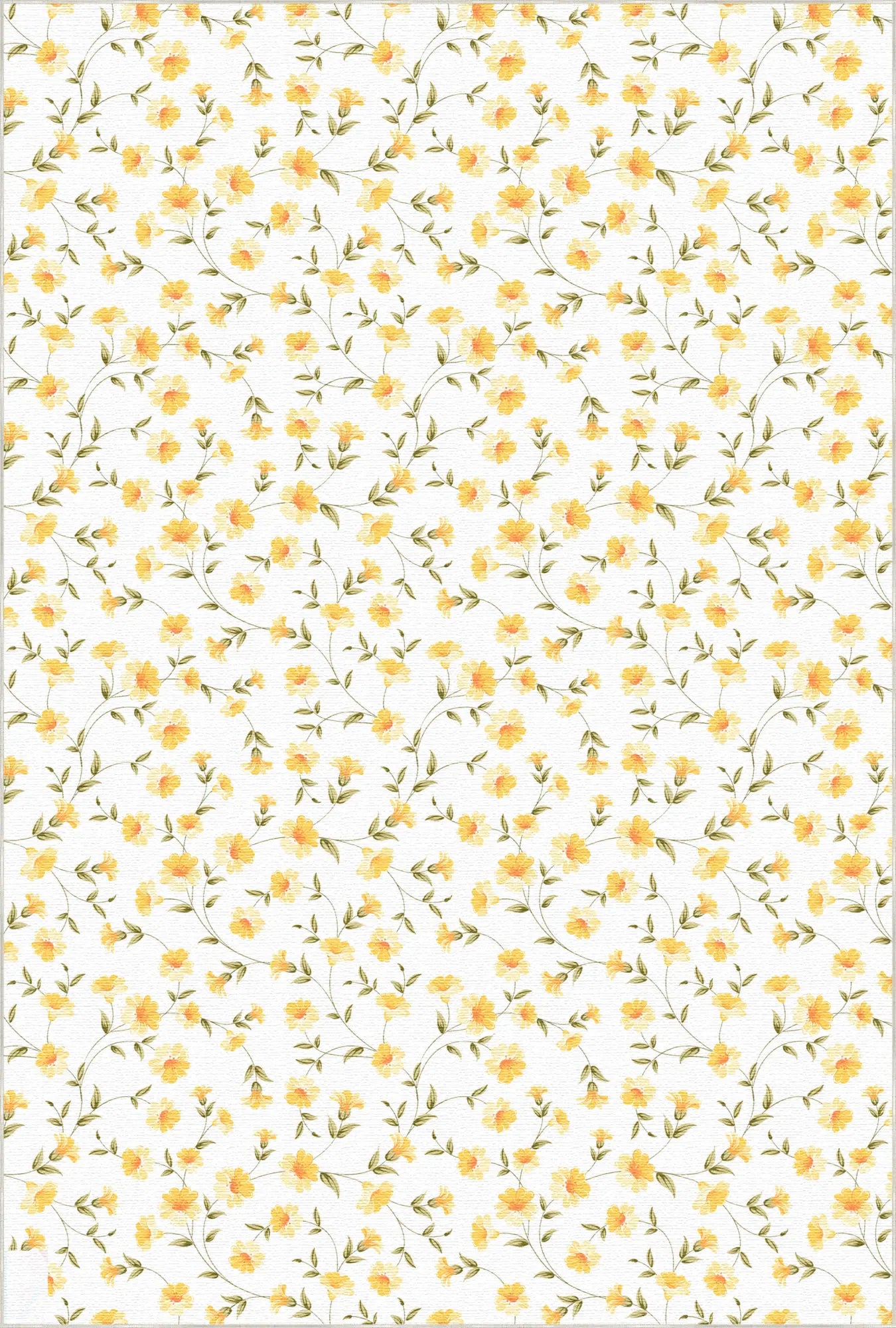 White rug with small yellow flowers