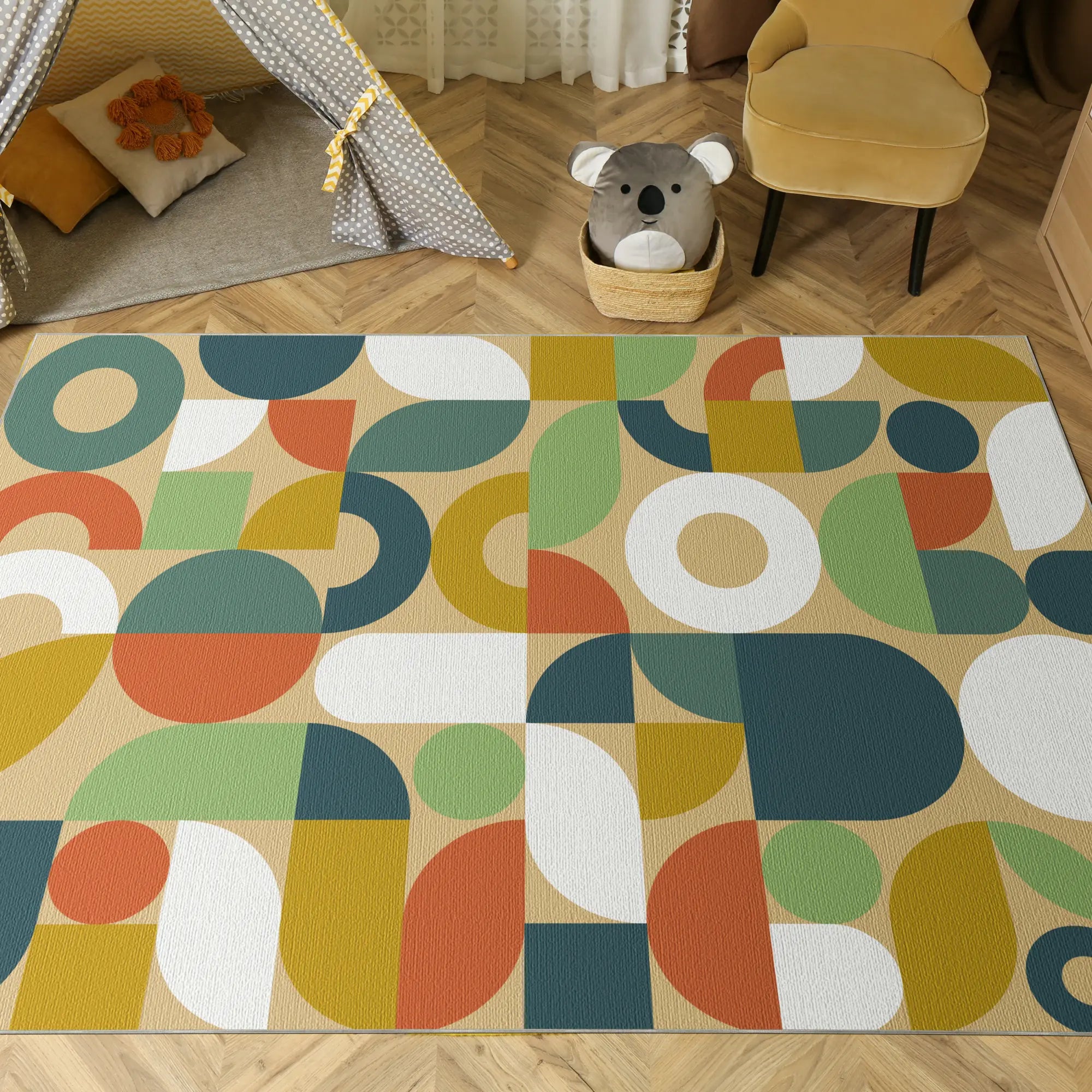 Modern Retro Geometric Washable Rug