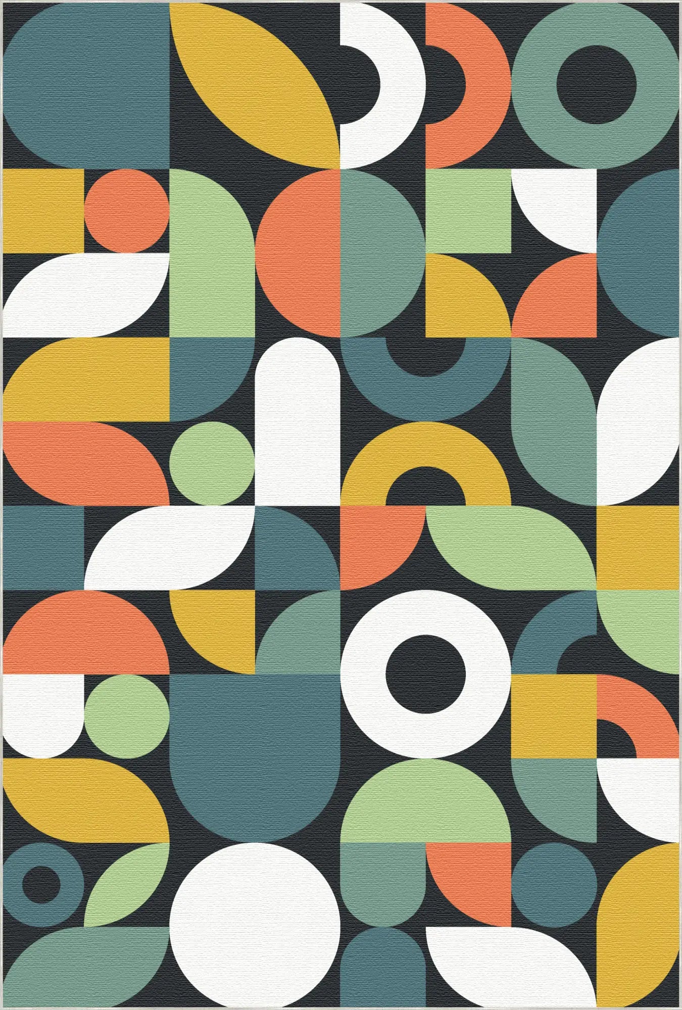 Black Retro Geometric Washable Rug