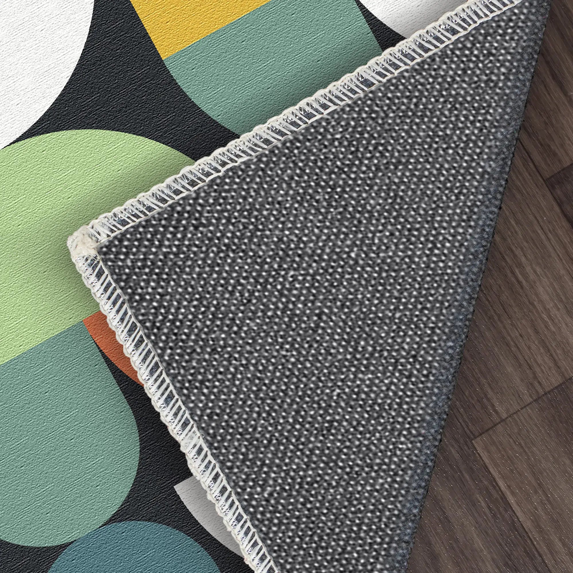 Black Retro Geometric Washable Rug