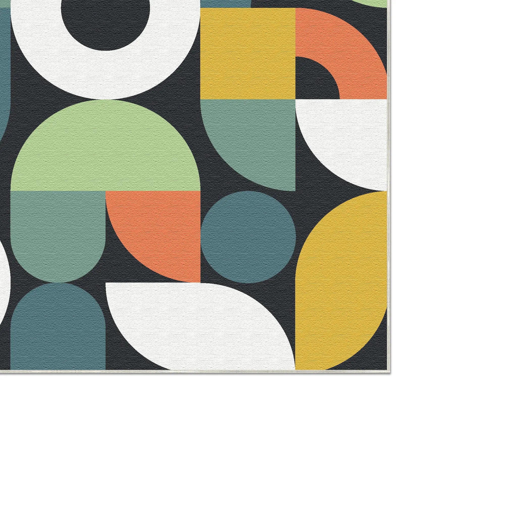 Black Retro Geometric Washable Rug