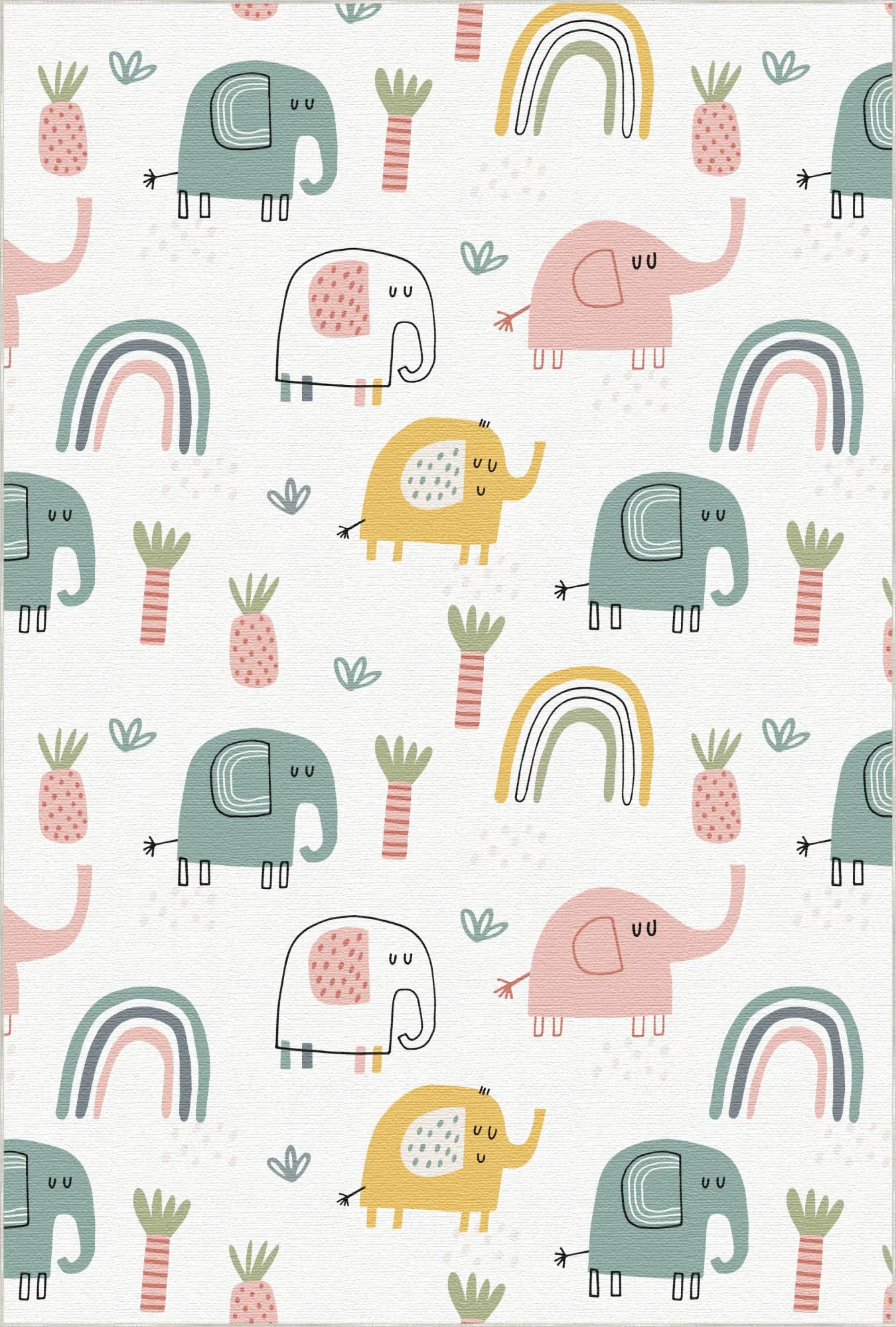 Washable Boho Elephant Nursery Rug