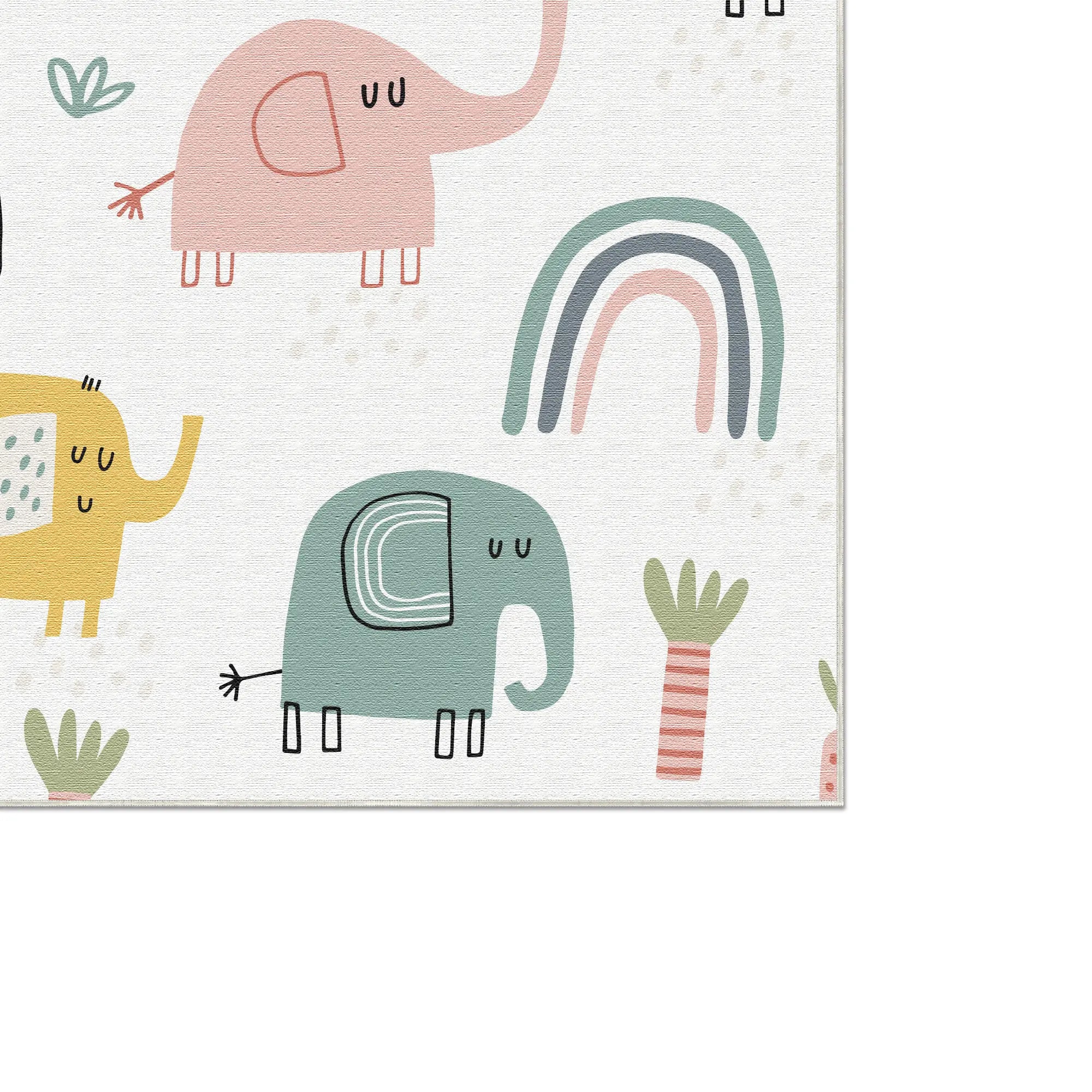Washable Boho Elephant Nursery Rug