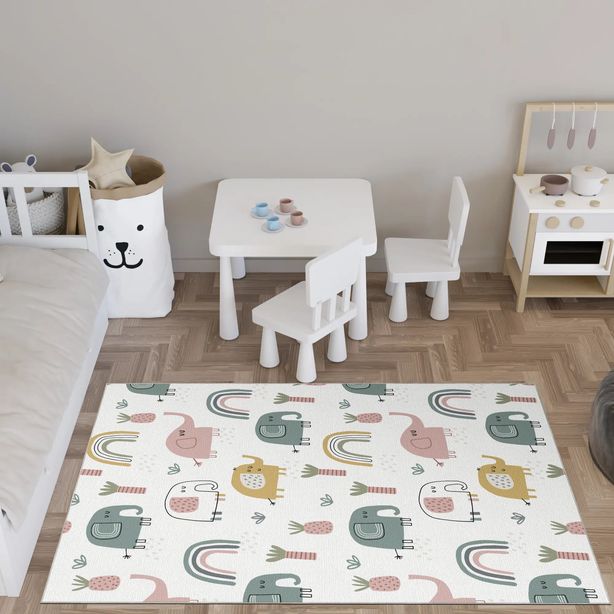 Washable Boho Elephant Nursery Rug