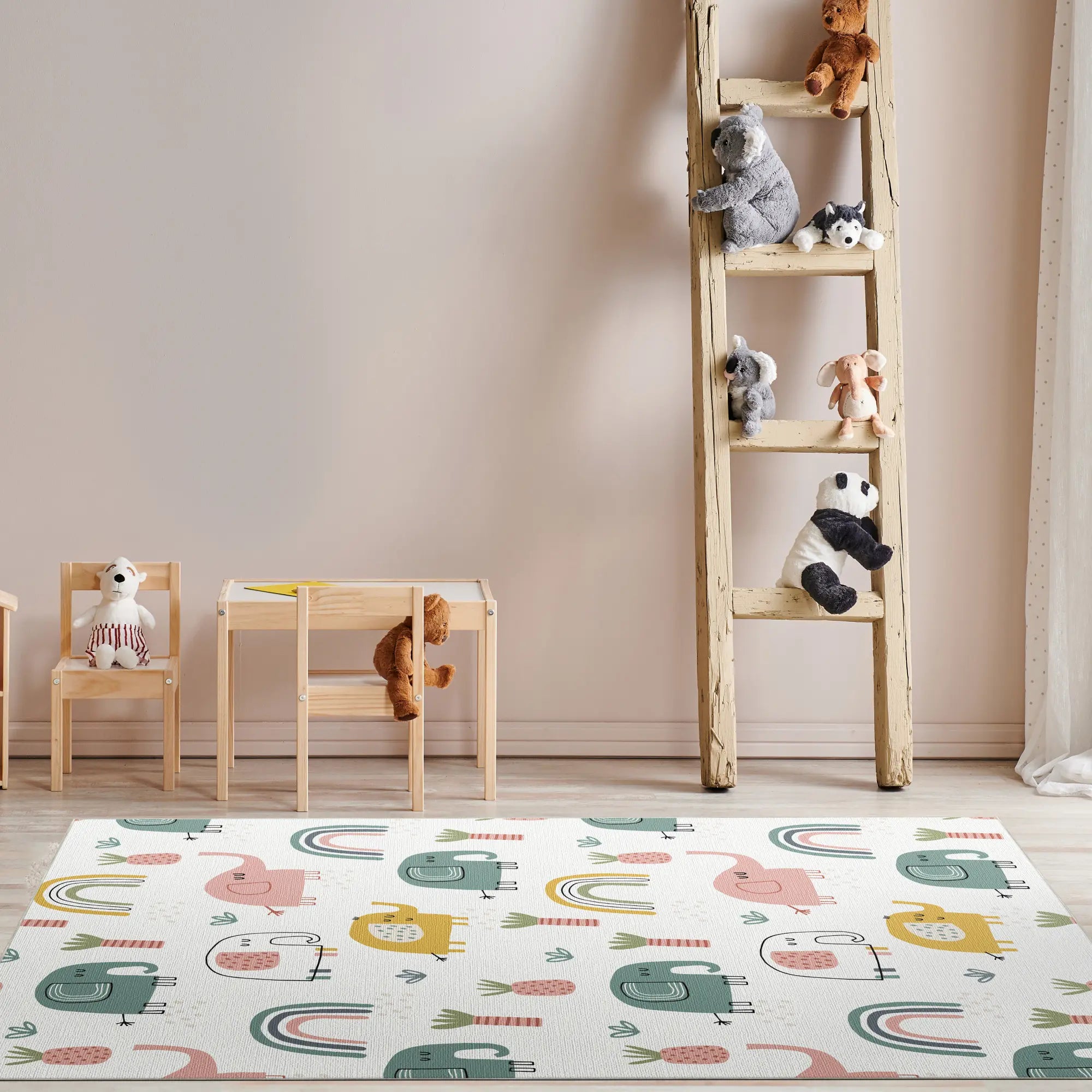 Washable Boho Elephant Nursery Rug