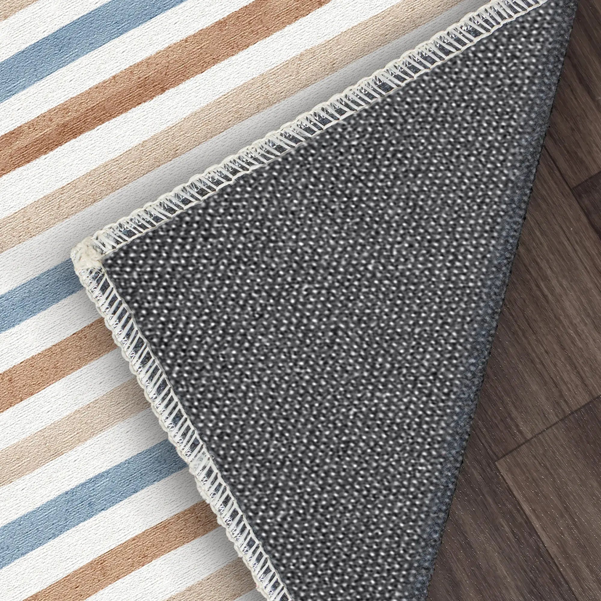 Washable Blue Striped Coastal Rug