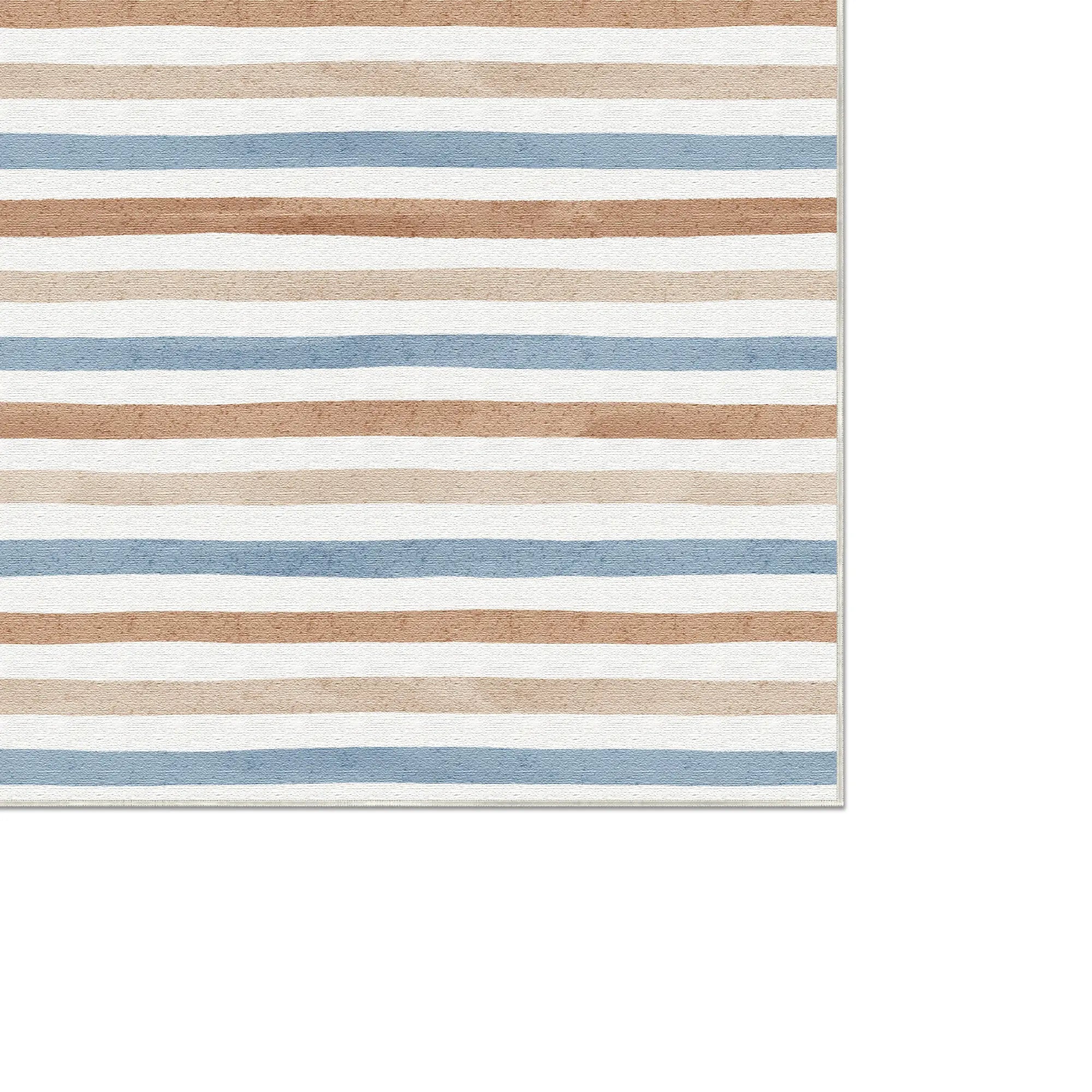 Washable Blue Striped Coastal Rug