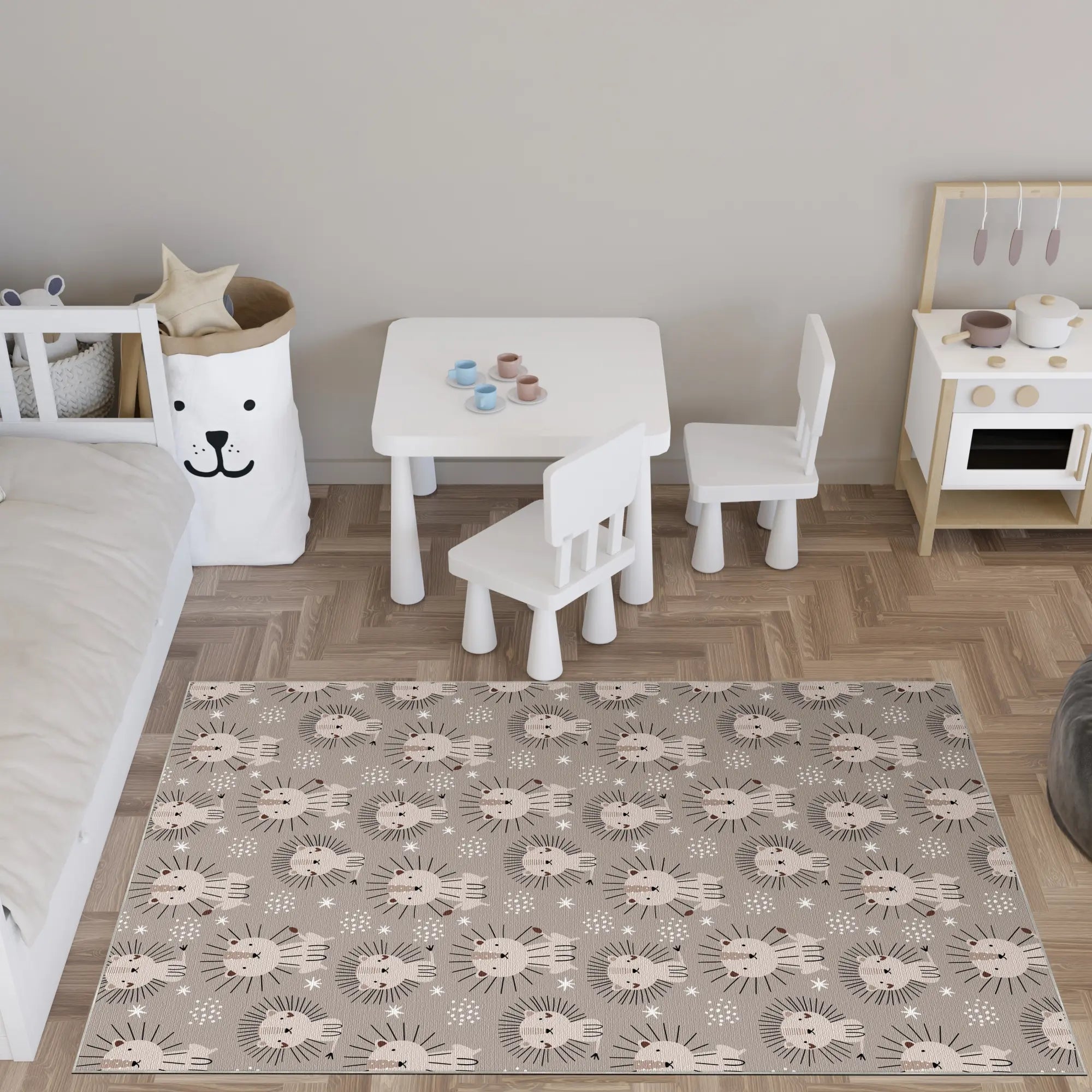 Minimalist Scandi Lion Nursery Rug