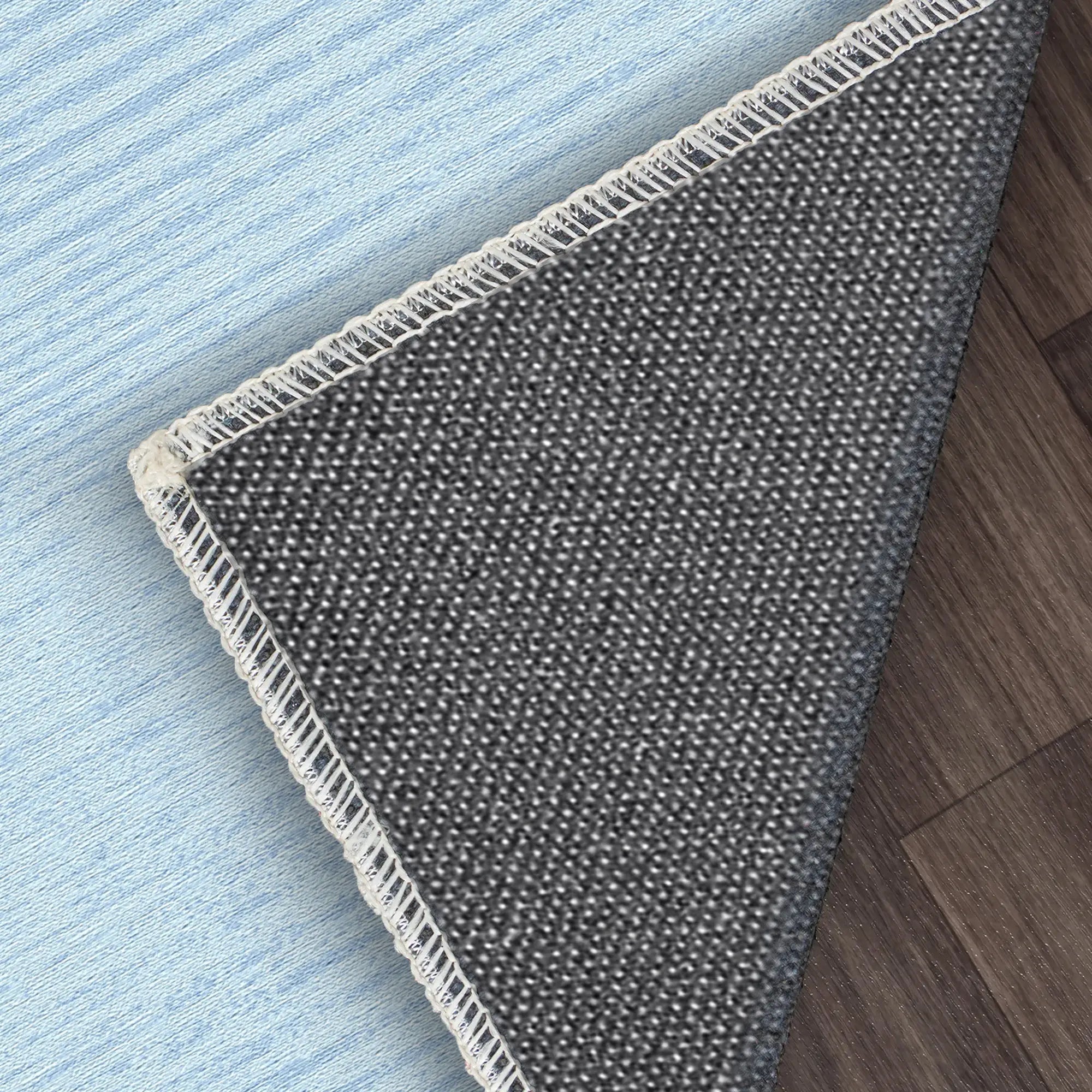 Washable Textured Light Blue Rug