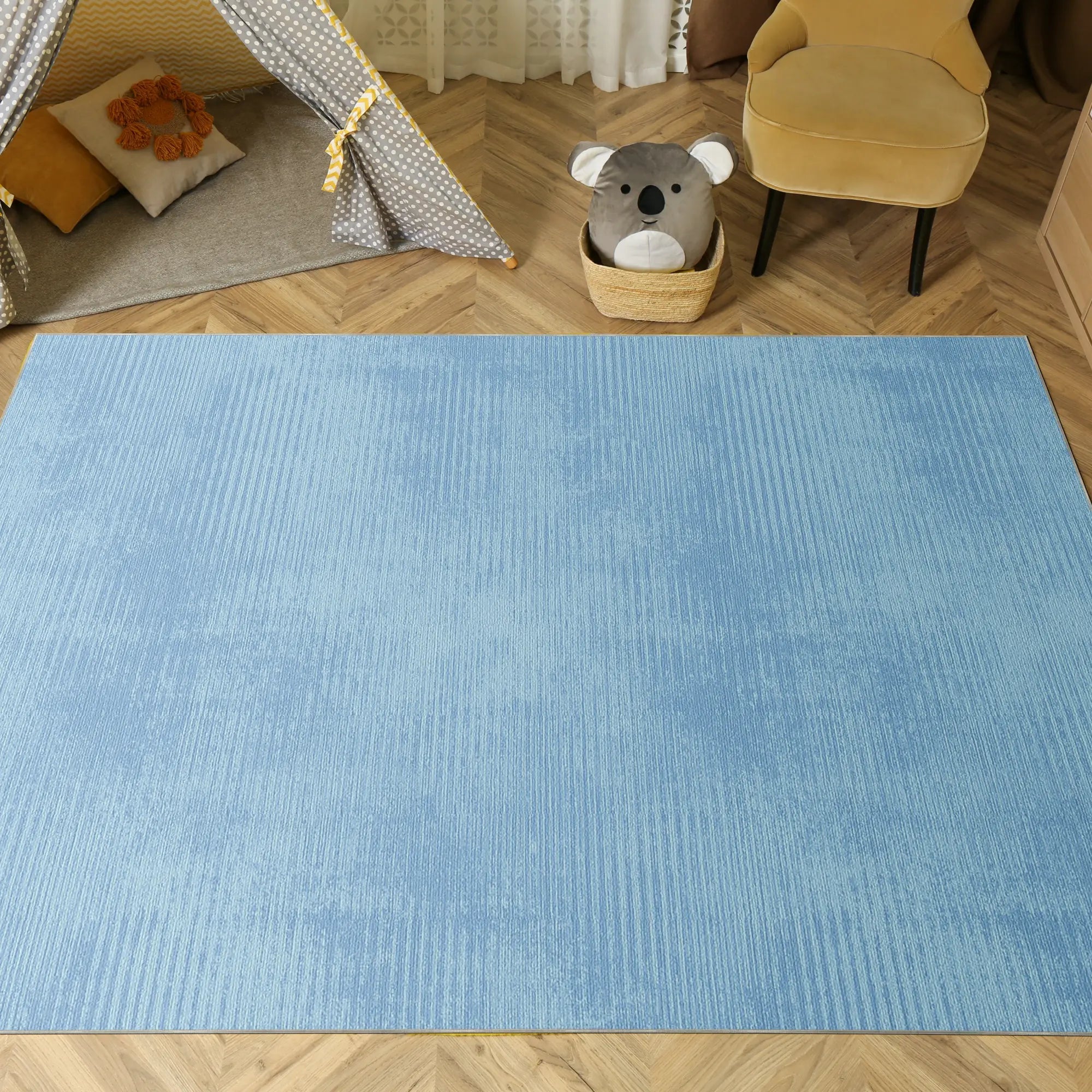 Washable Textured Light Blue Rug