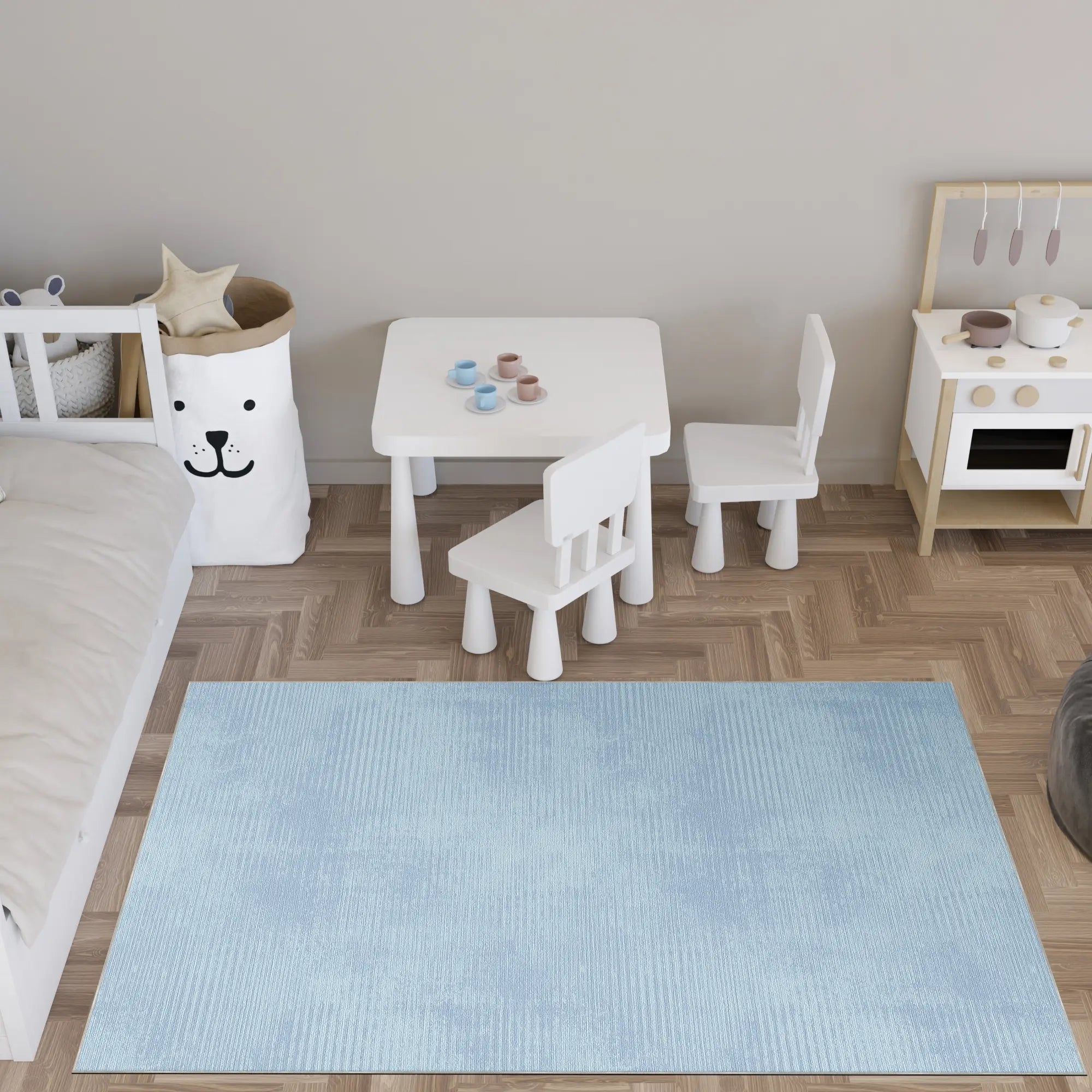 Washable Textured Light Blue Rug