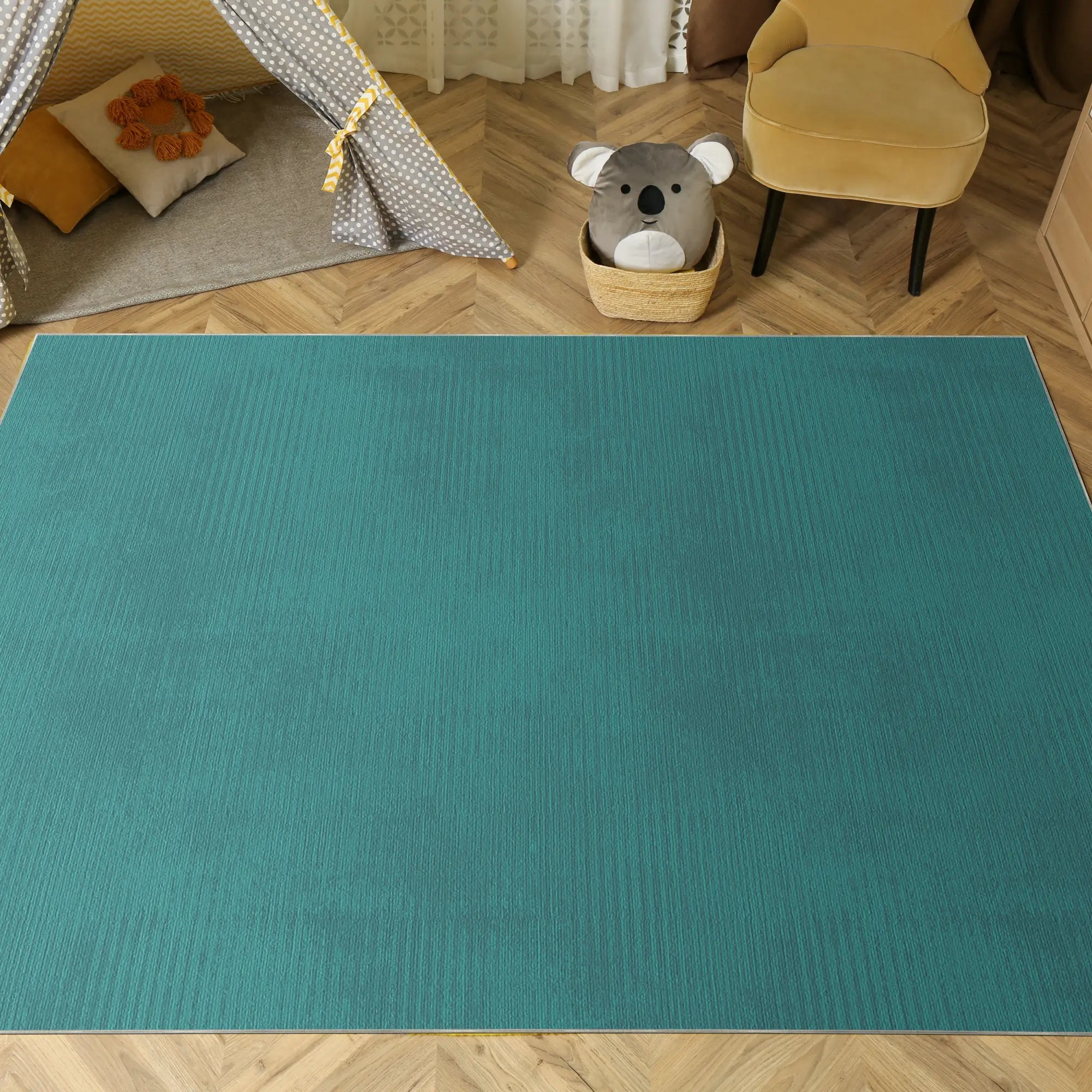 Washable Textured Teal Area Rug