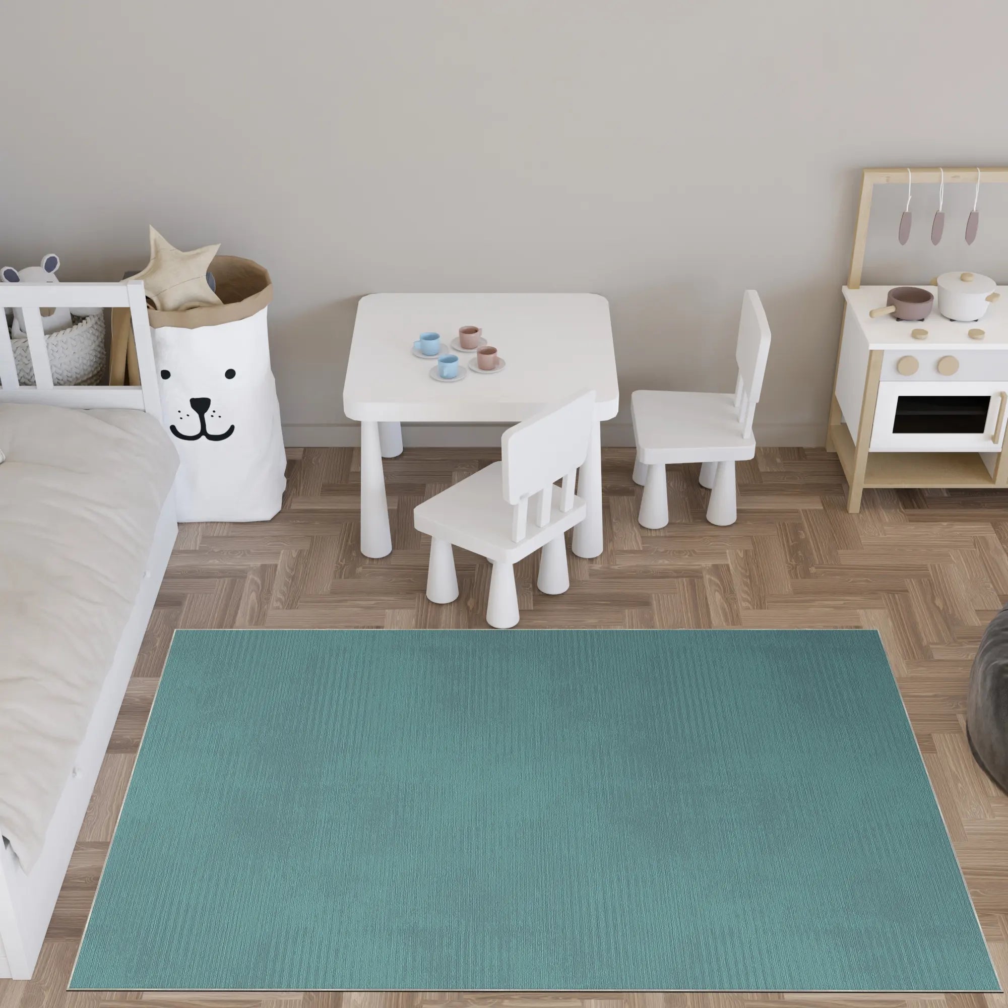 Washable Textured Teal Area Rug