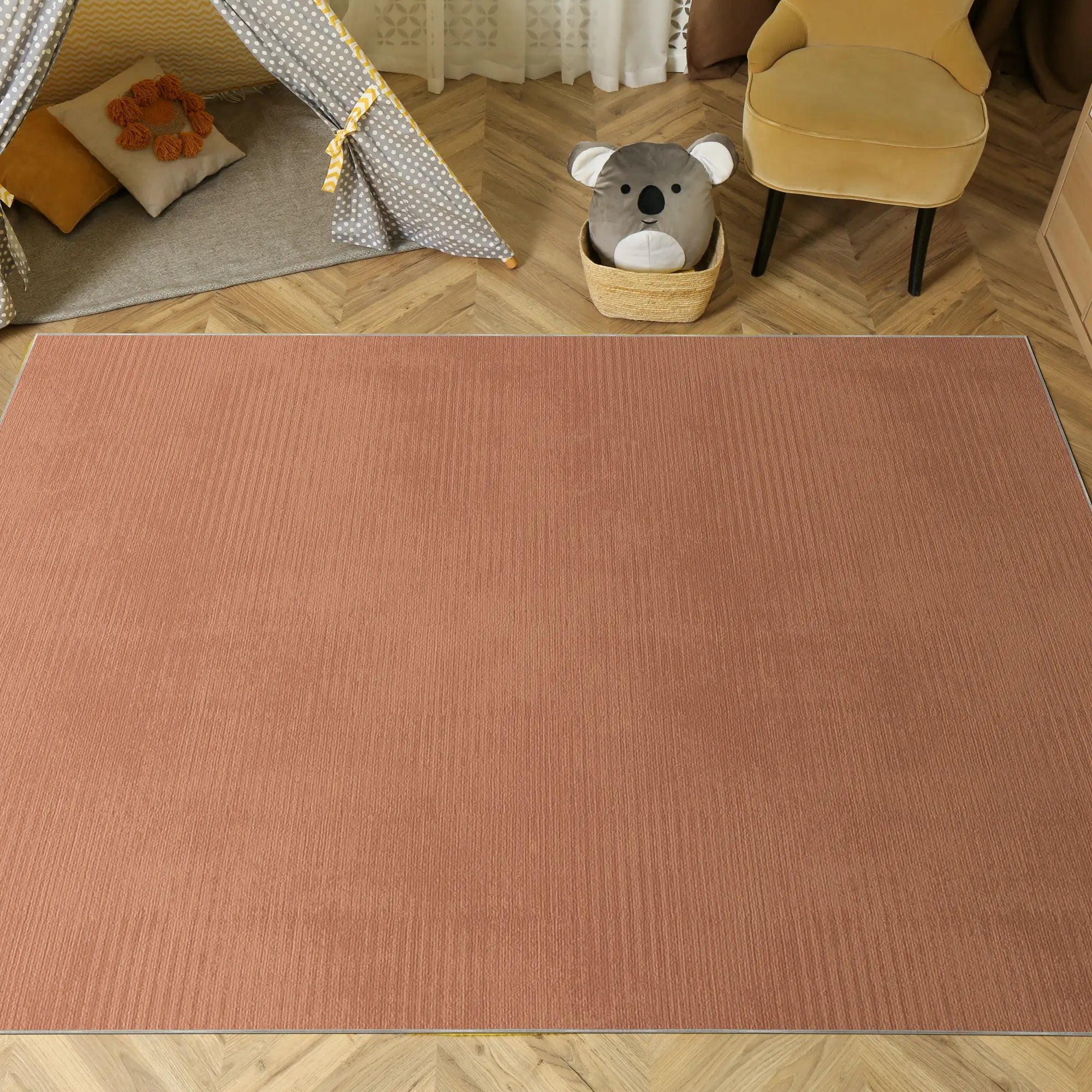Washable Textured Peach Area Rug
