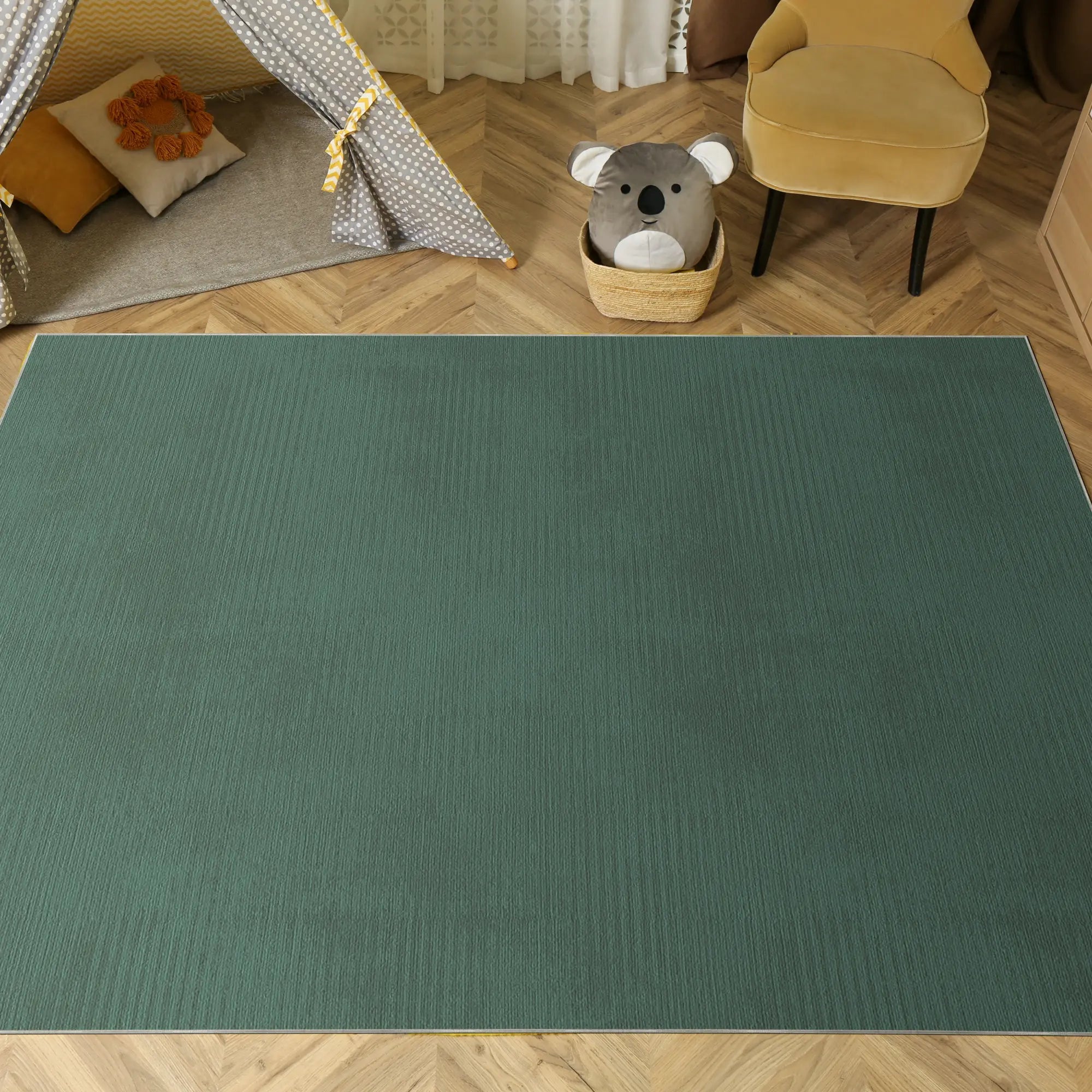 Washable Textured Green Area Rug