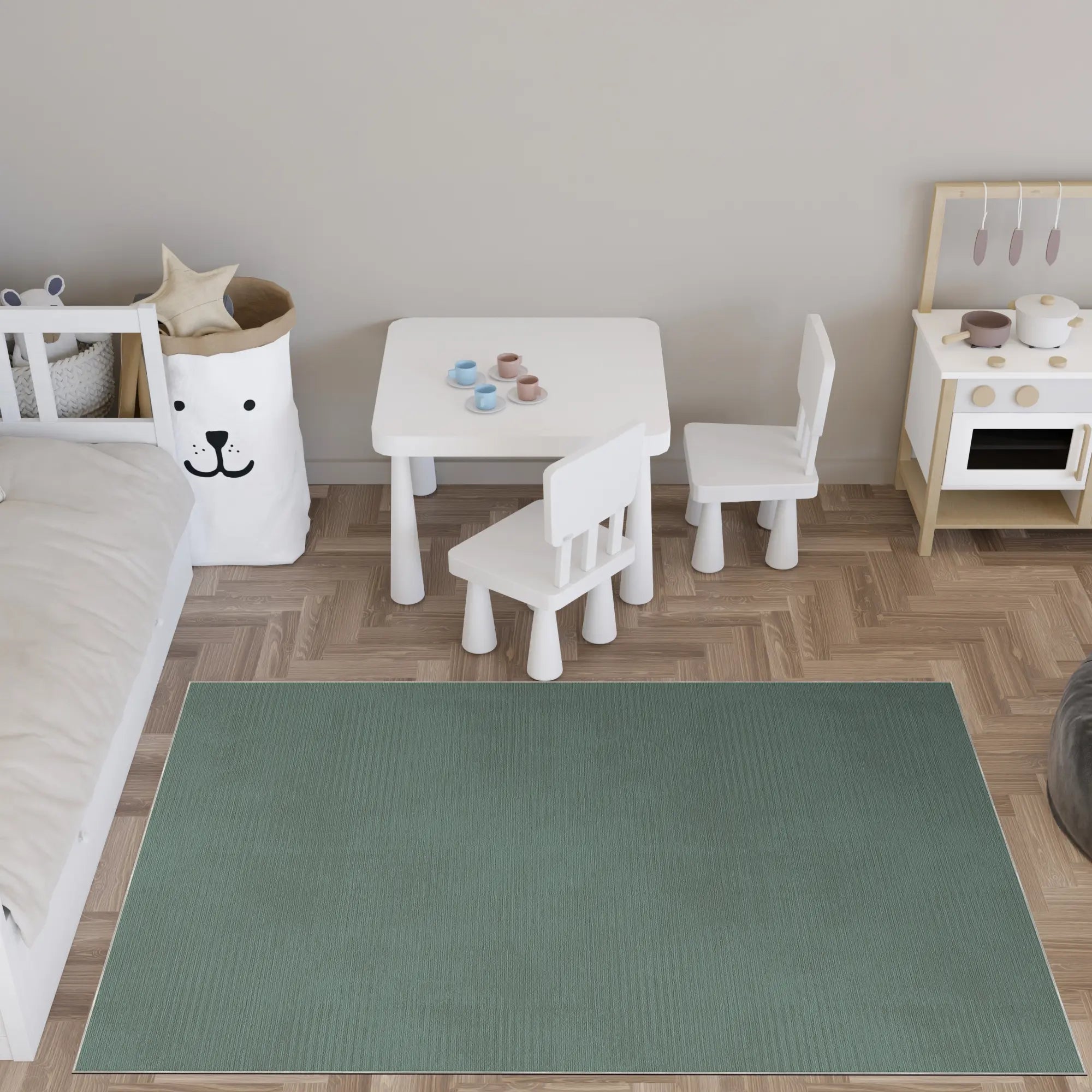 Washable Textured Green Area Rug