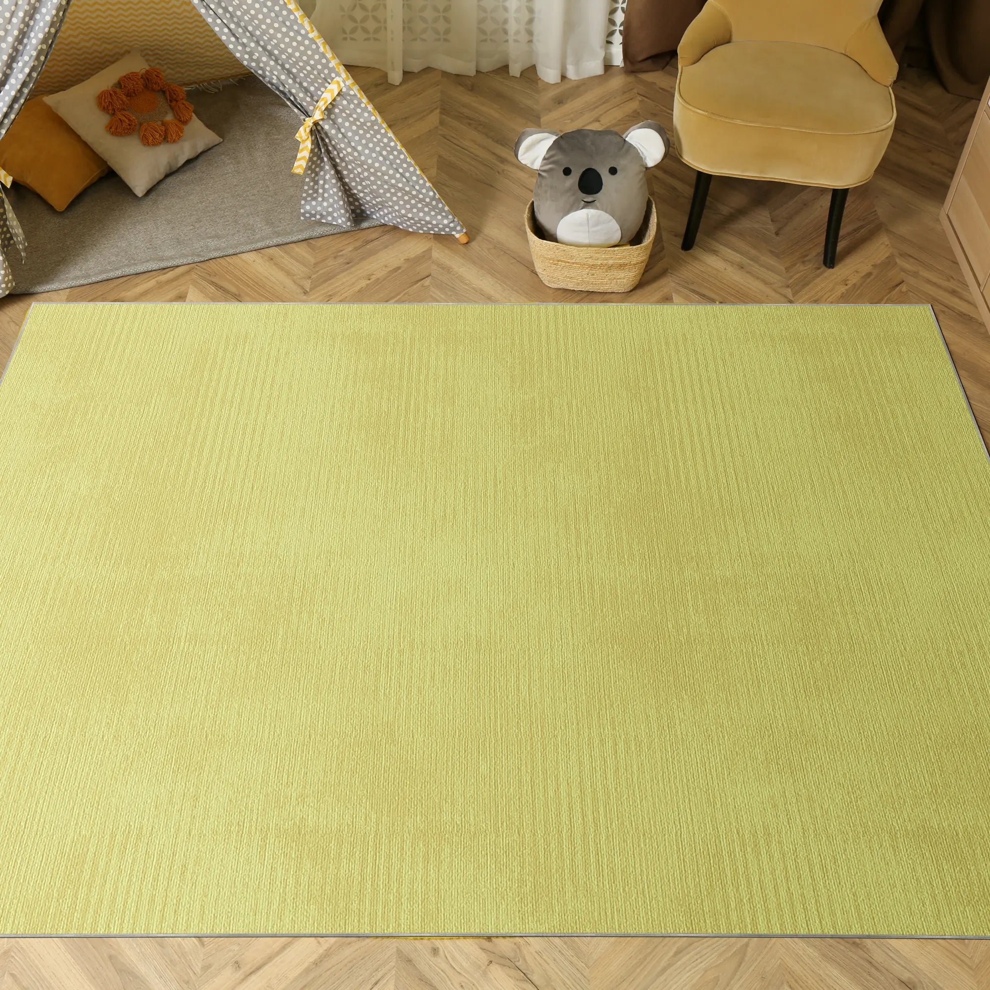 Washable Textured Yellow Area Rug