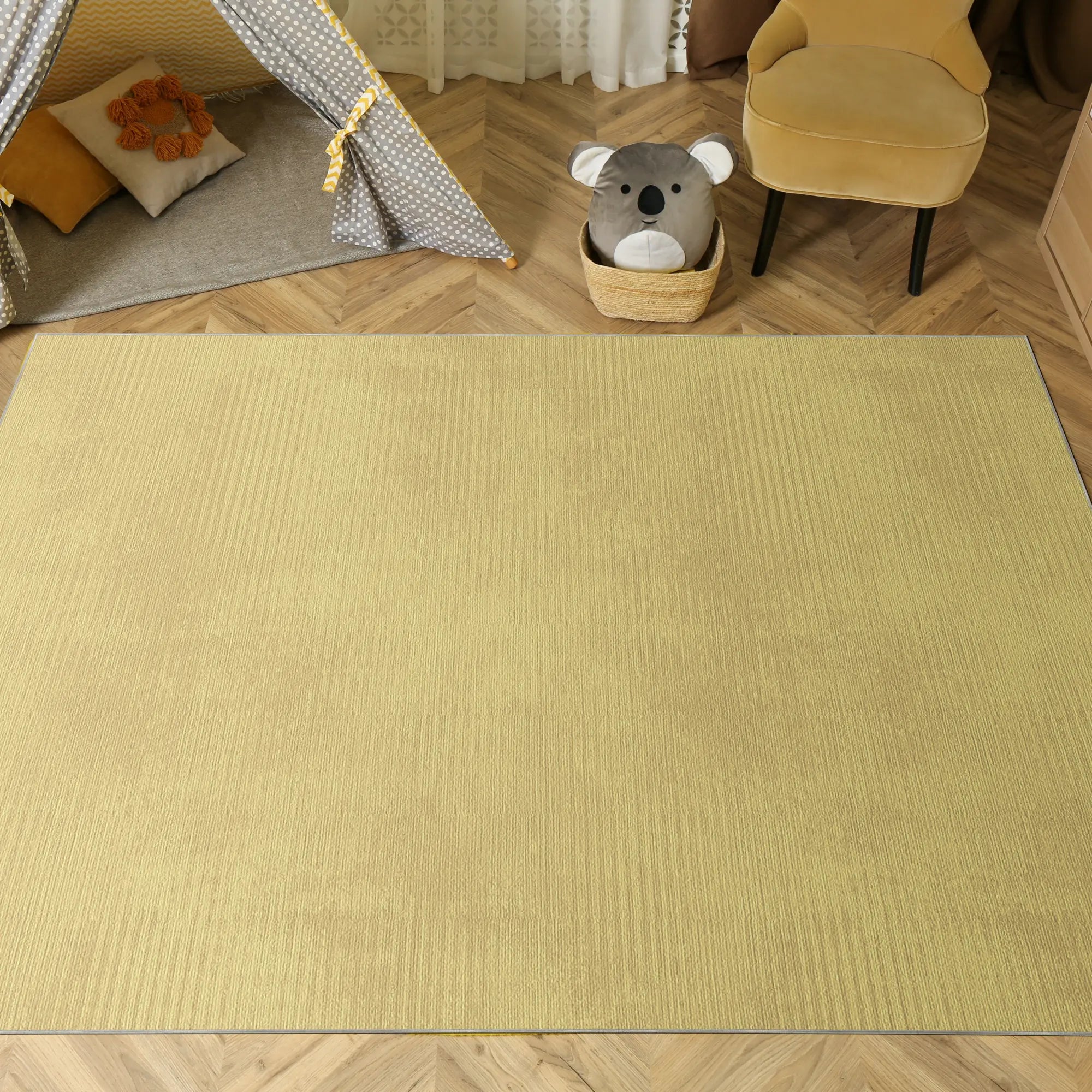 Washable Textured Beige Area Rug