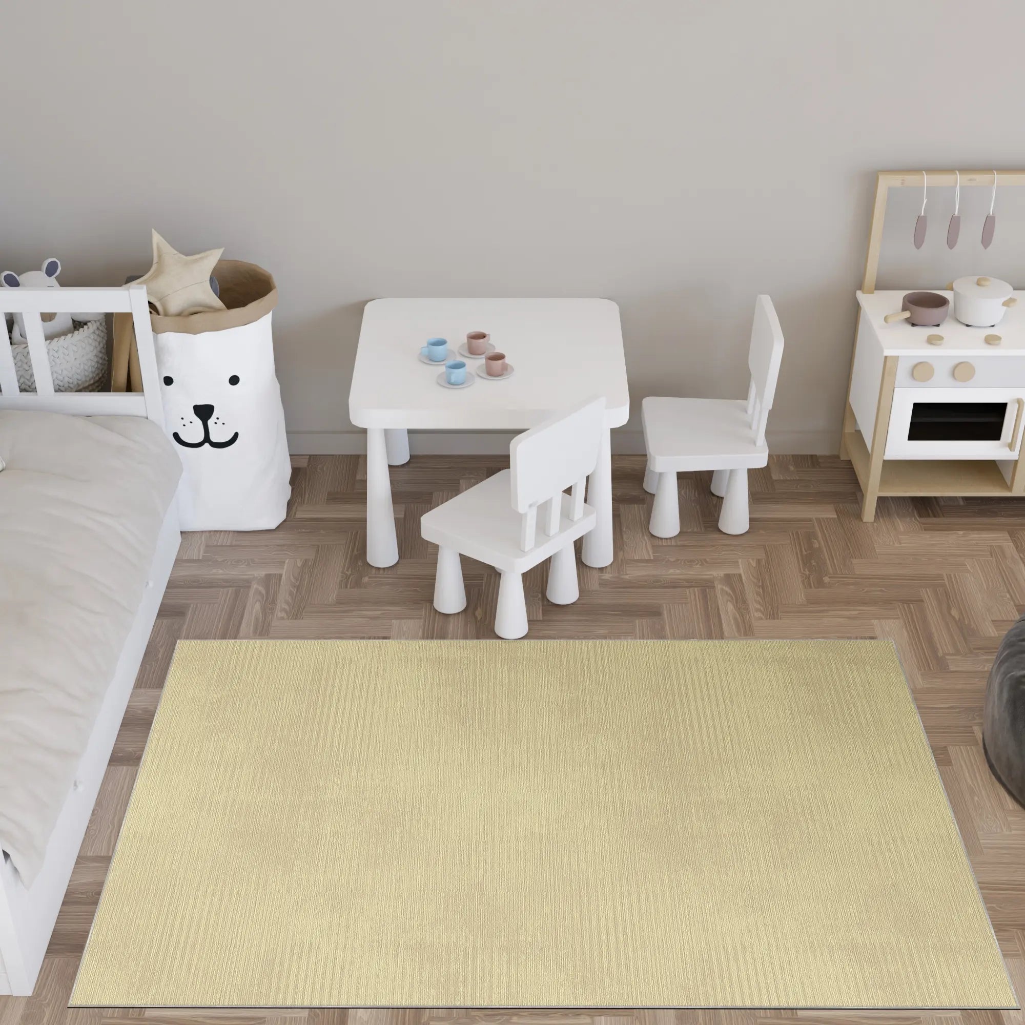Washable Textured Beige Area Rug