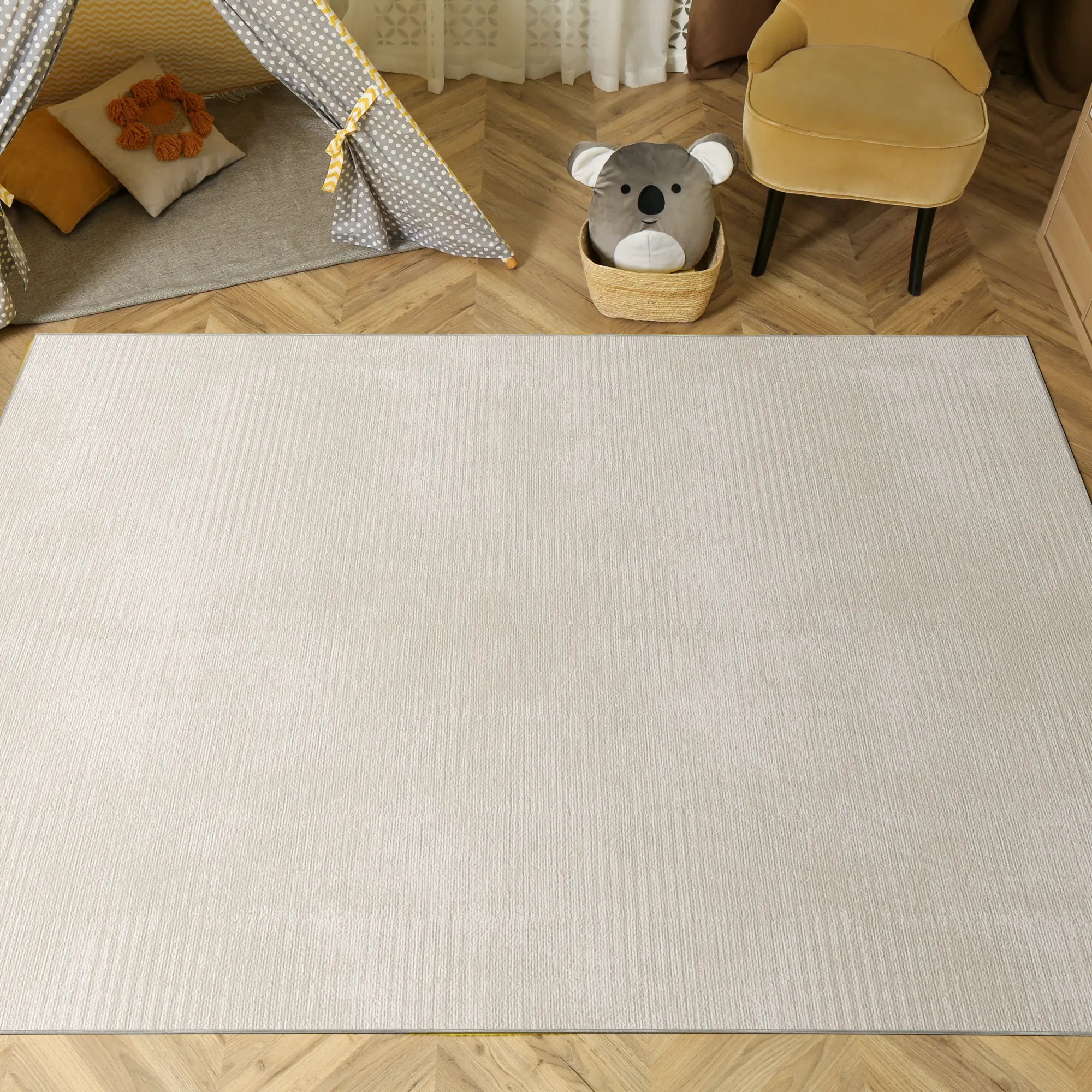 Washable Textured Cream Rug